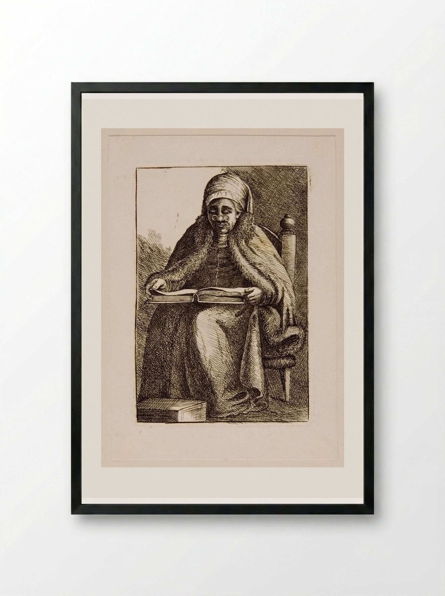 Old Woman Reading - David Deuchar - Framed Print Black