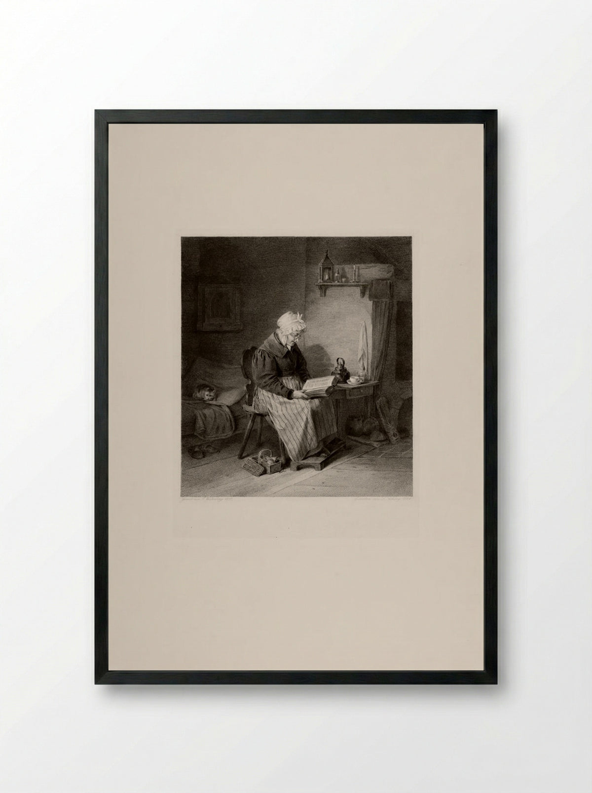 Old Woman Reading - Lazarus Gottlieb Sichling - Framed Print Black