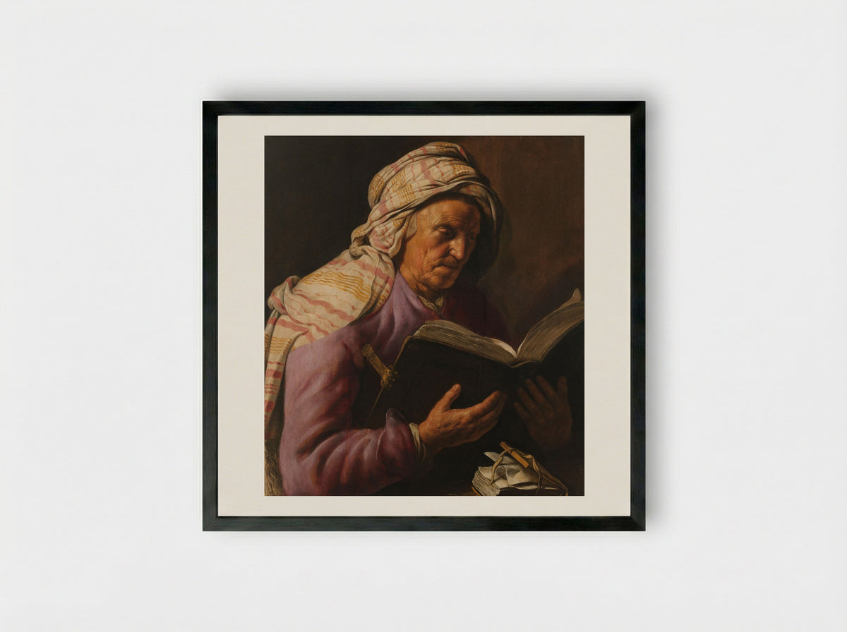 Old Woman Reading - Jan Lievens - Framed Print Black