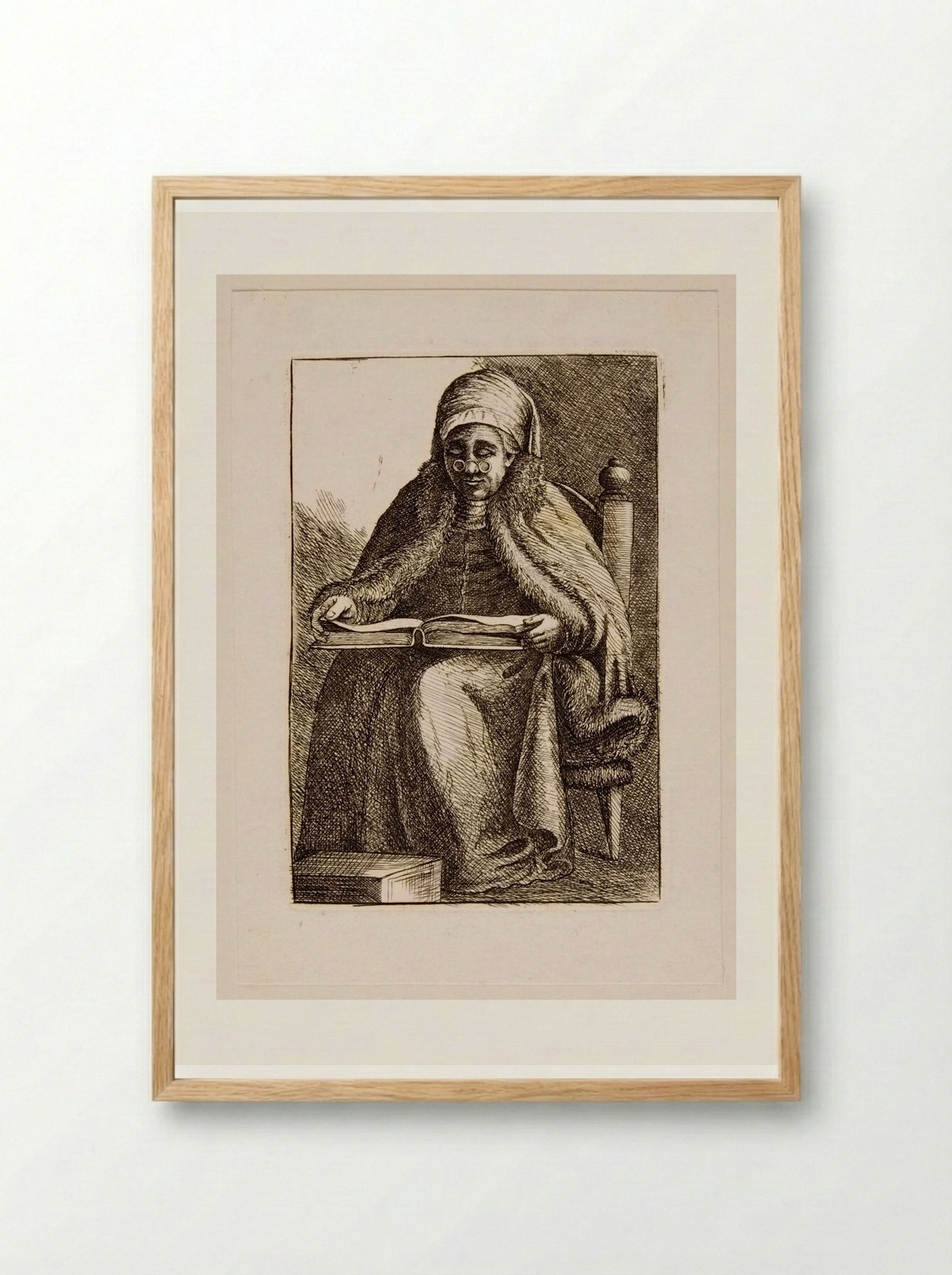 Old Woman Reading - David Deuchar - Framed Print Wood