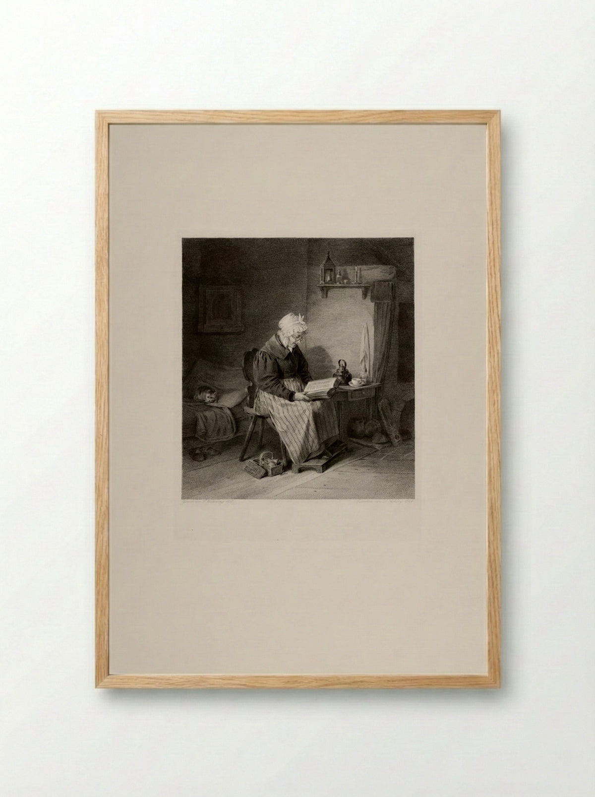 Old Woman Reading - Lazarus Gottlieb Sichling - Framed Print Wood