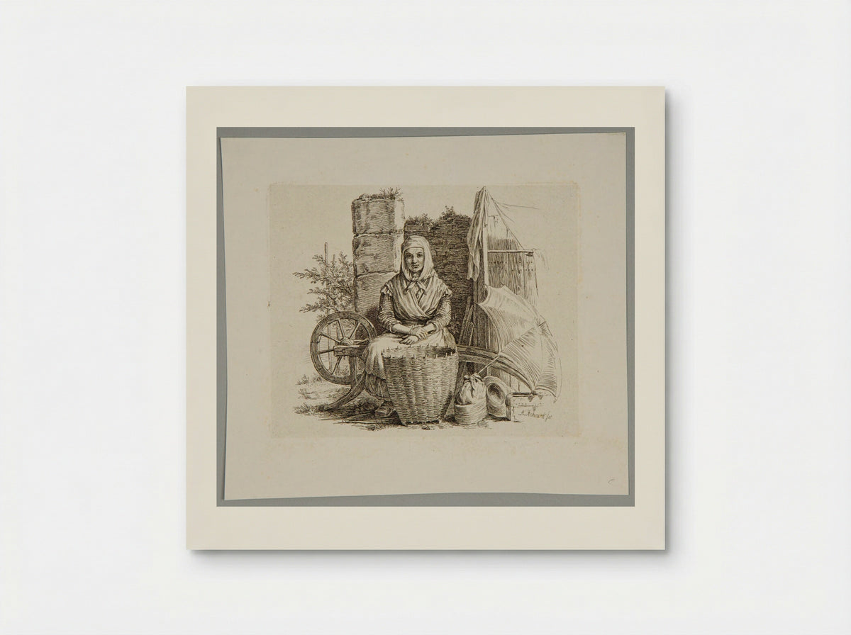 Old Woman Seated, with a Basket - Adolf Hohneck - Poster