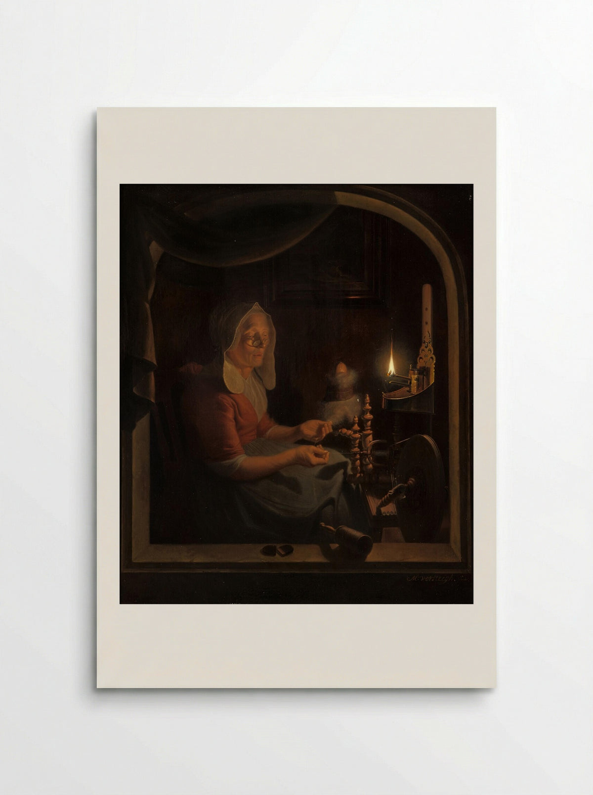 Old Woman Spinning by Candlelight - Michiel Versteegh - Poster