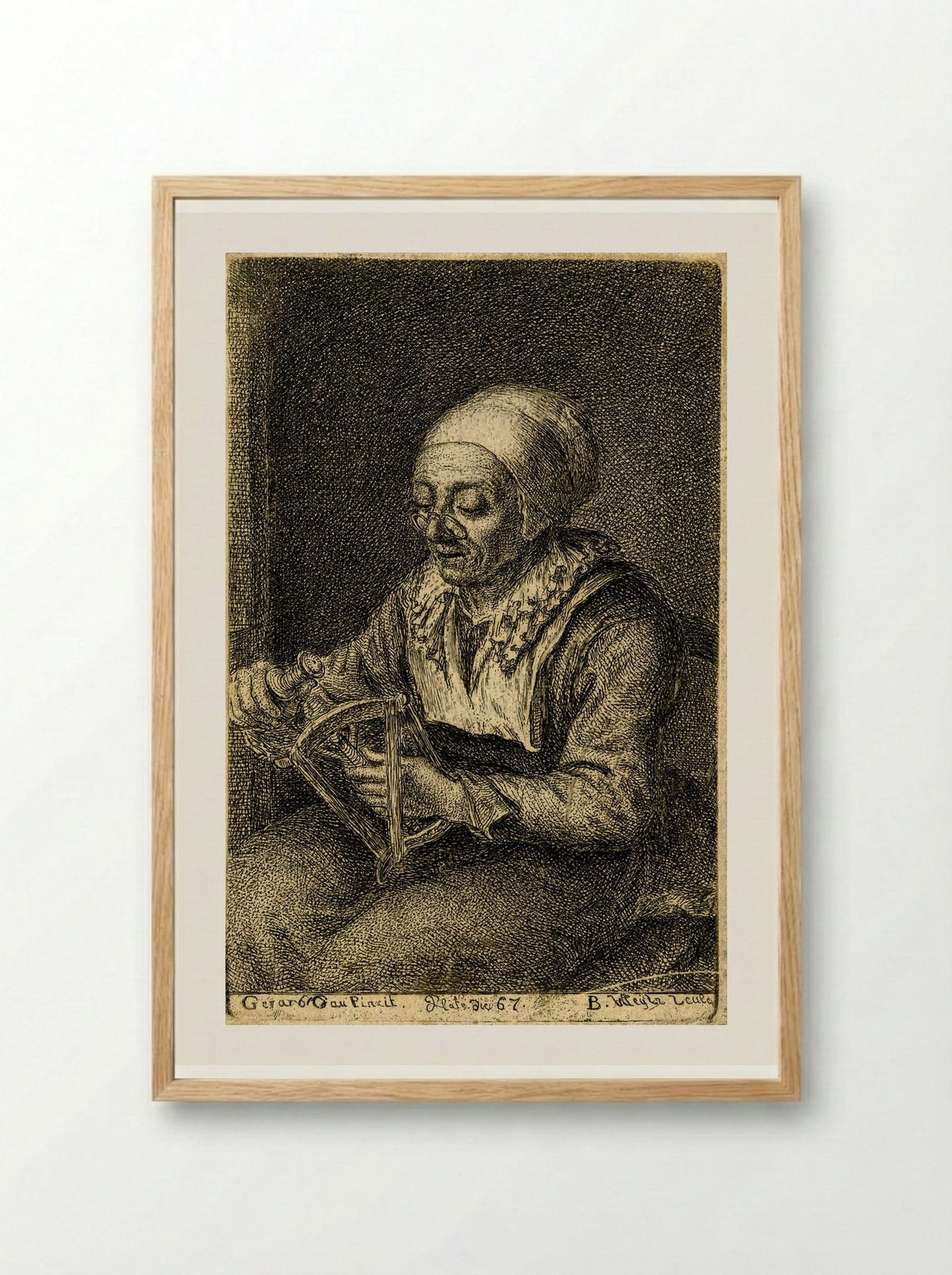 Old Woman Unreeling Threads - Gerrit Dou - Framed Print Wood