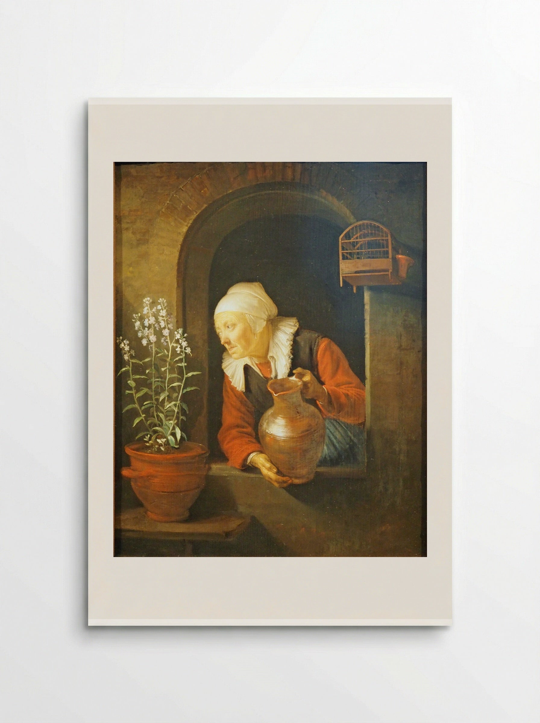 Old Woman Watering Flowers - Gerrit Dou - Poster