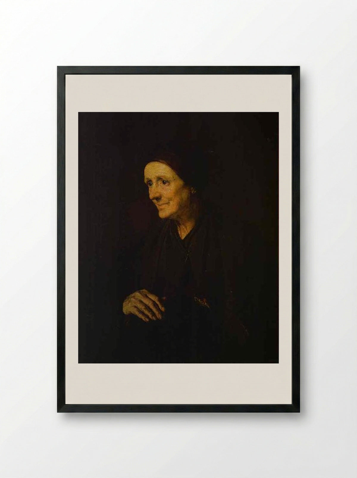 Old Woman with a Hen (Portrait of the Artist's Wife) - Vasily Tropinin - Framed Print Black