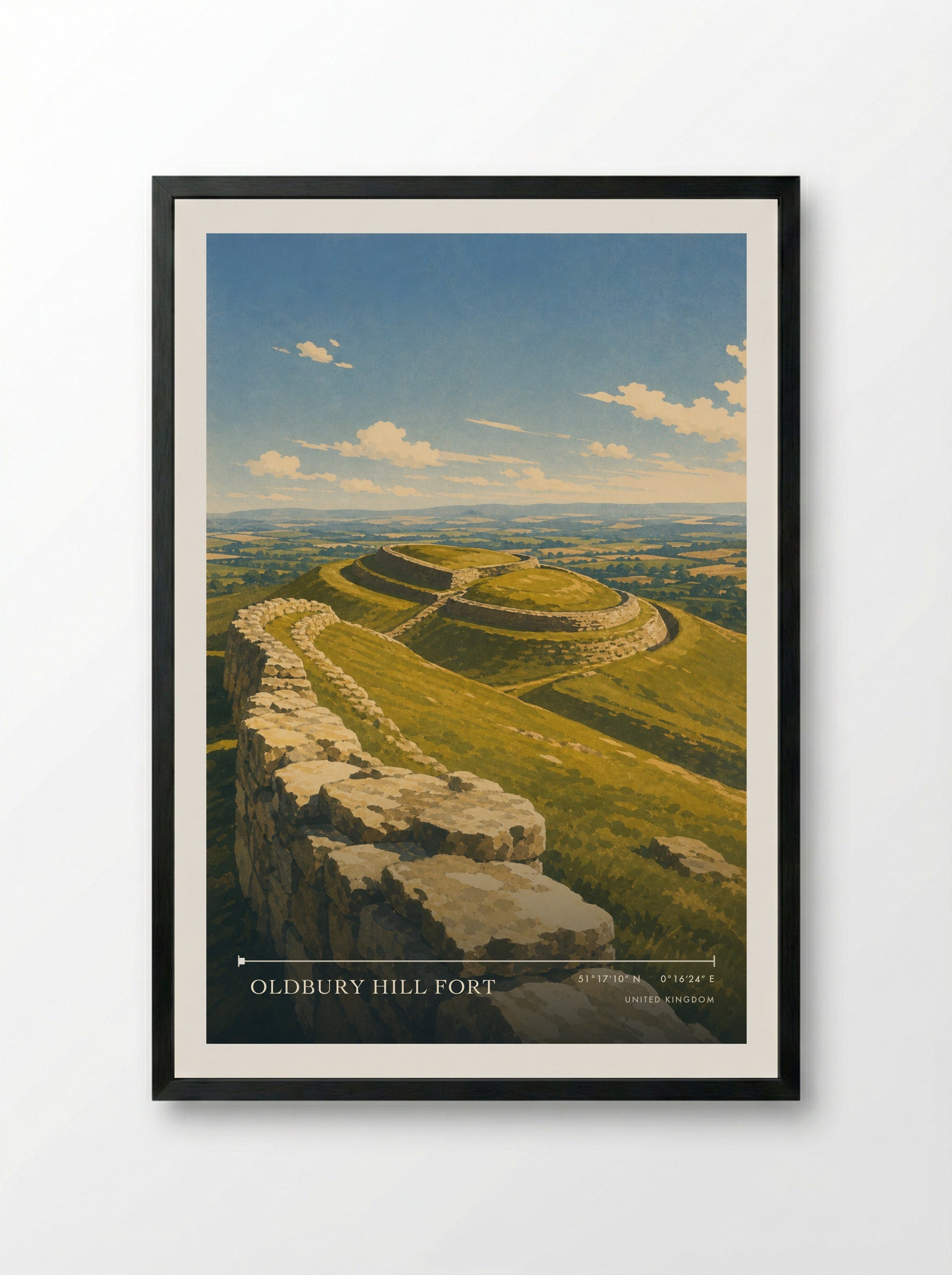 Oldbury Hill Fort United Kingdom Travel Poster - Framed Print Black