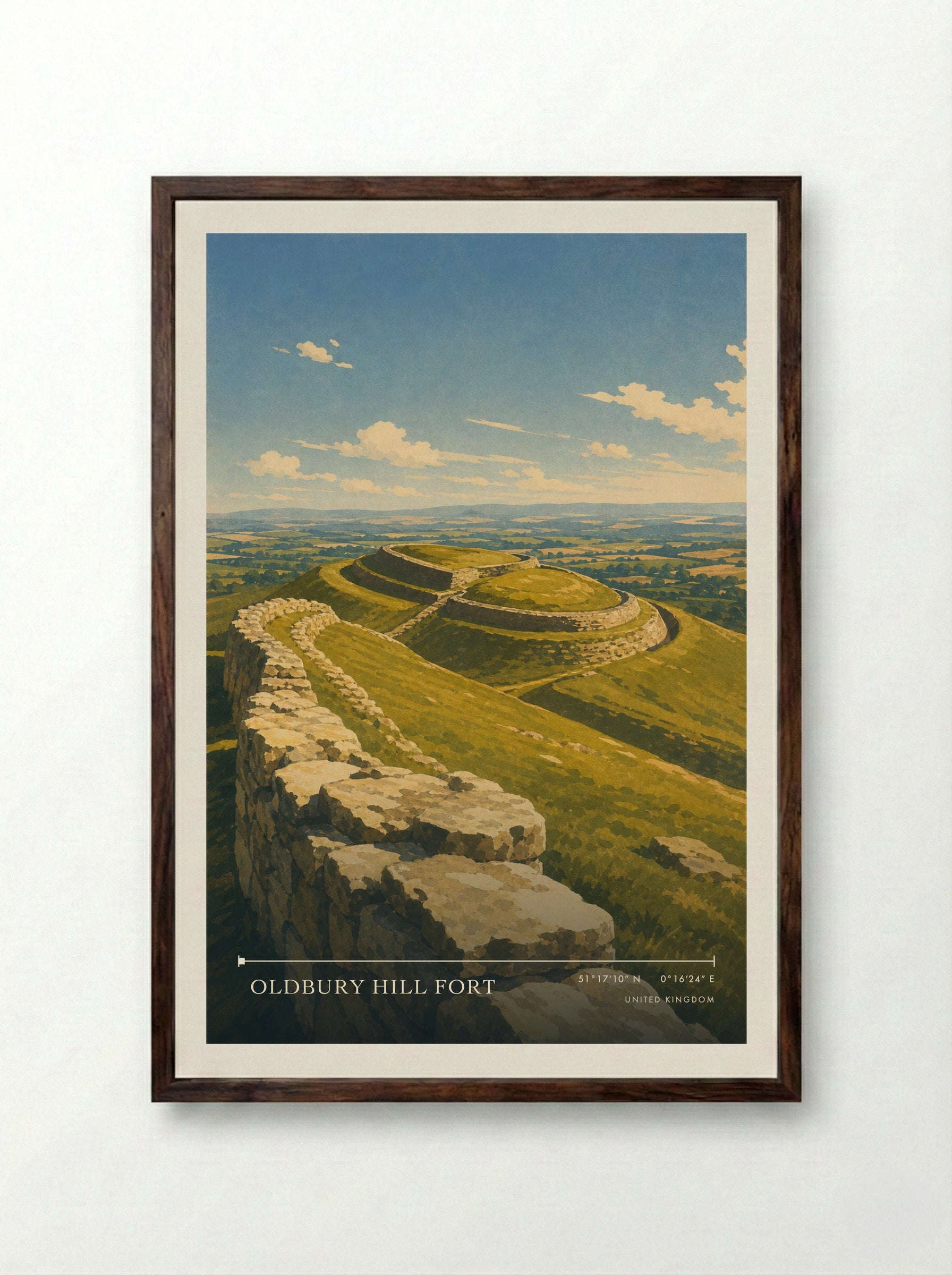 Oldbury Hill Fort United Kingdom Travel Poster - Framed Print Dark Wood