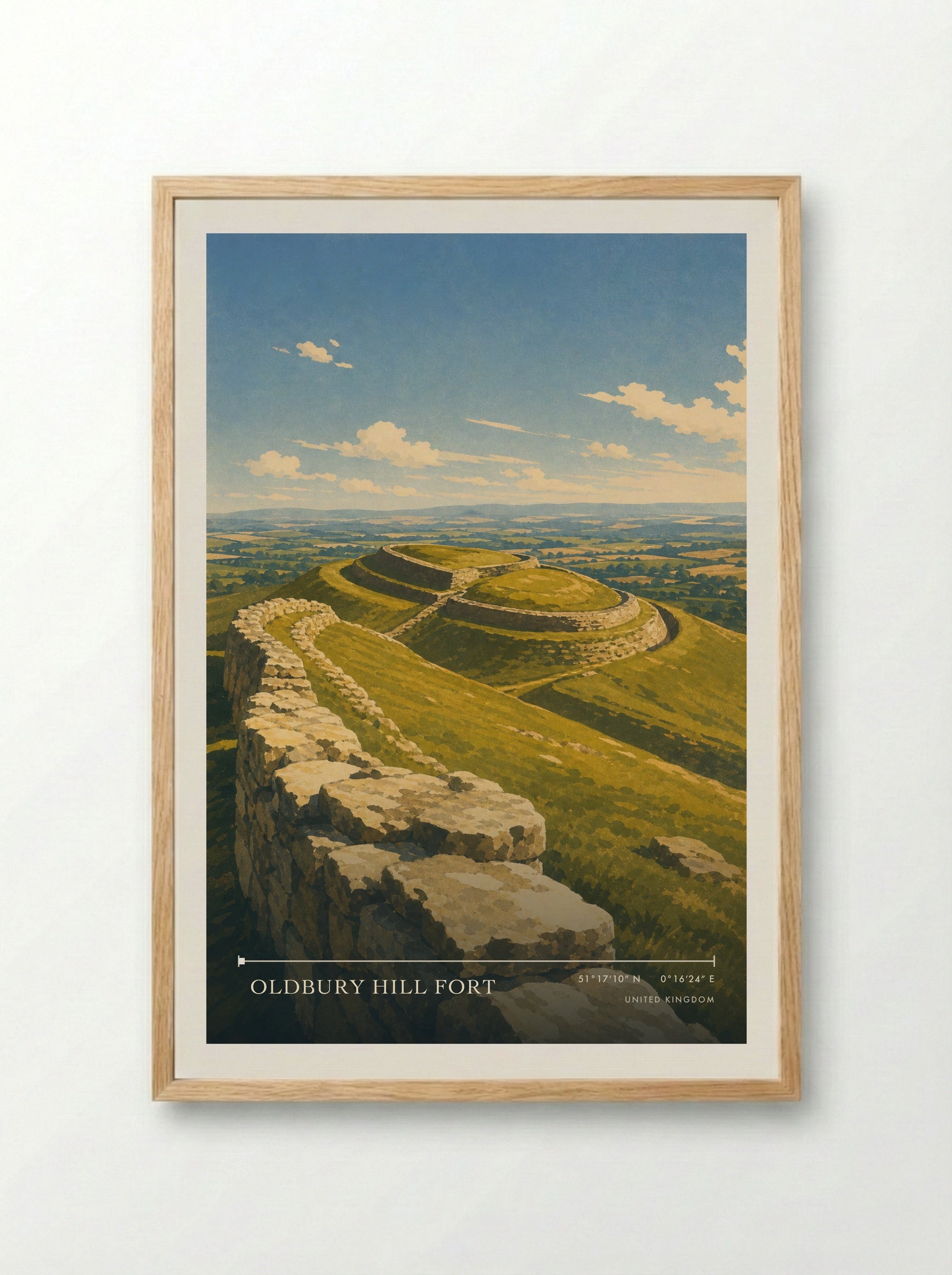 Oldbury Hill Fort United Kingdom Travel Poster - Framed Print Wood
