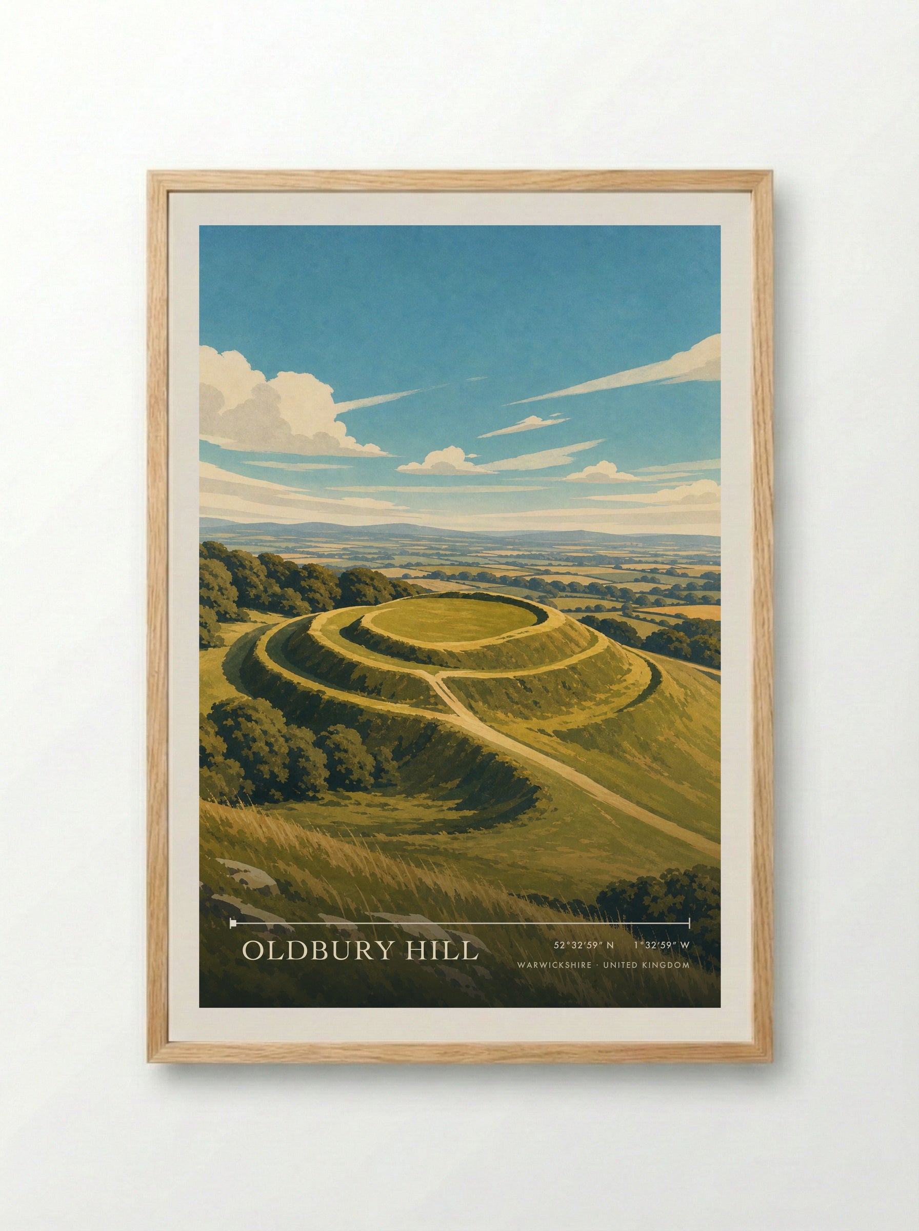 Oldbury Hill Warwickshire United Kingdom Travel Poster - Framed Print Wood