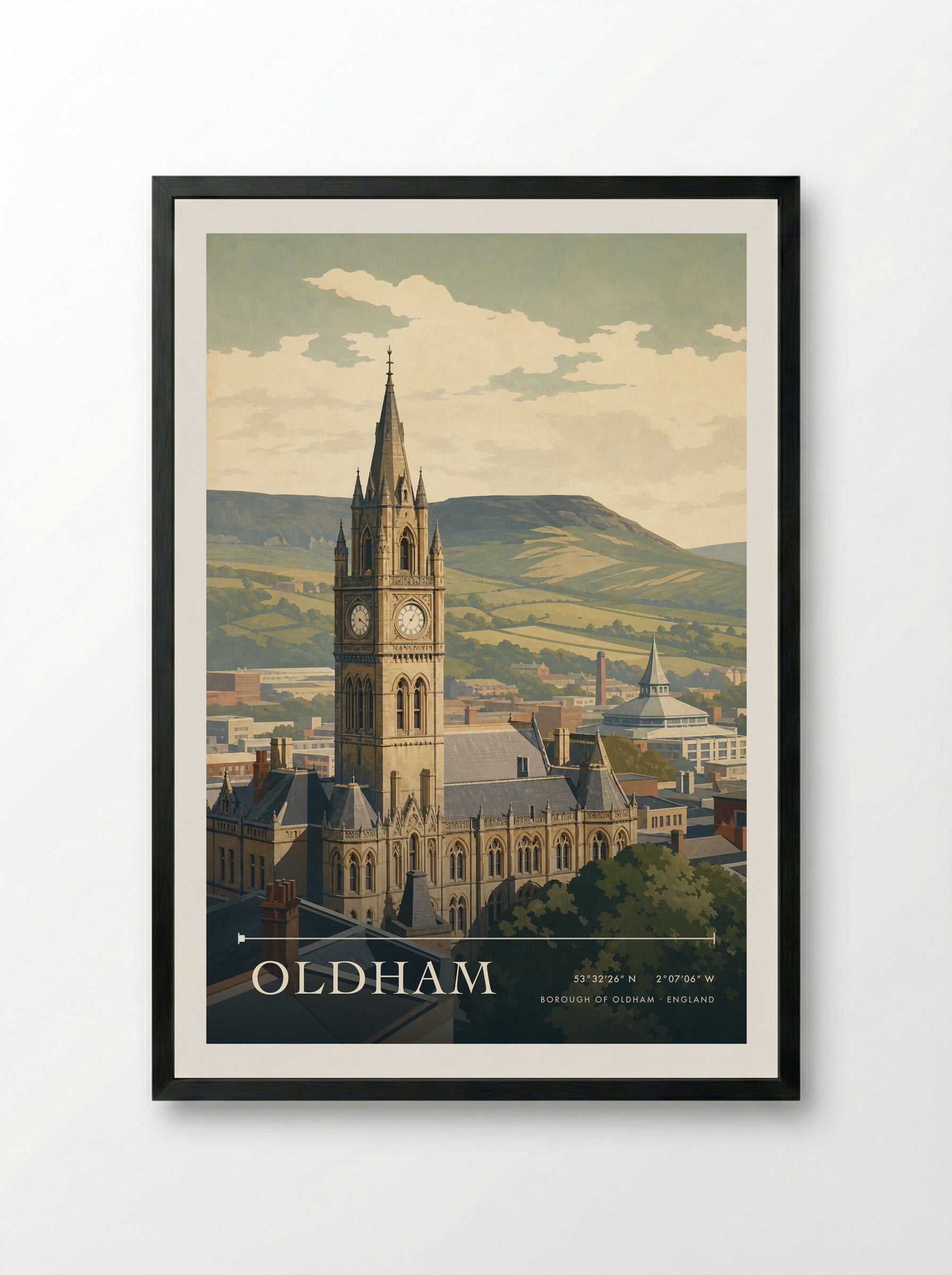 Oldham Borough of Oldham England Travel Poster - Framed Print Black