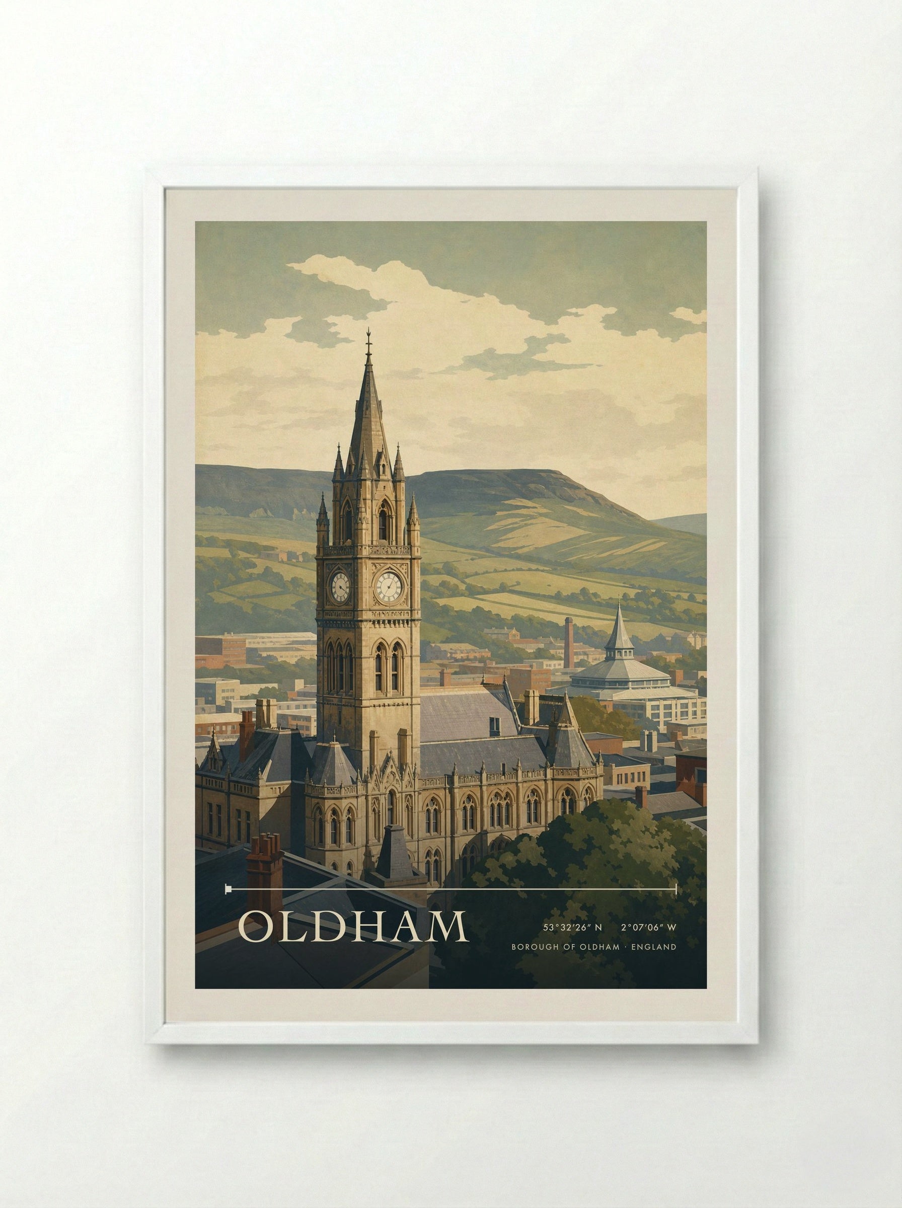 Oldham Borough of Oldham England Travel Poster - Framed Print White
