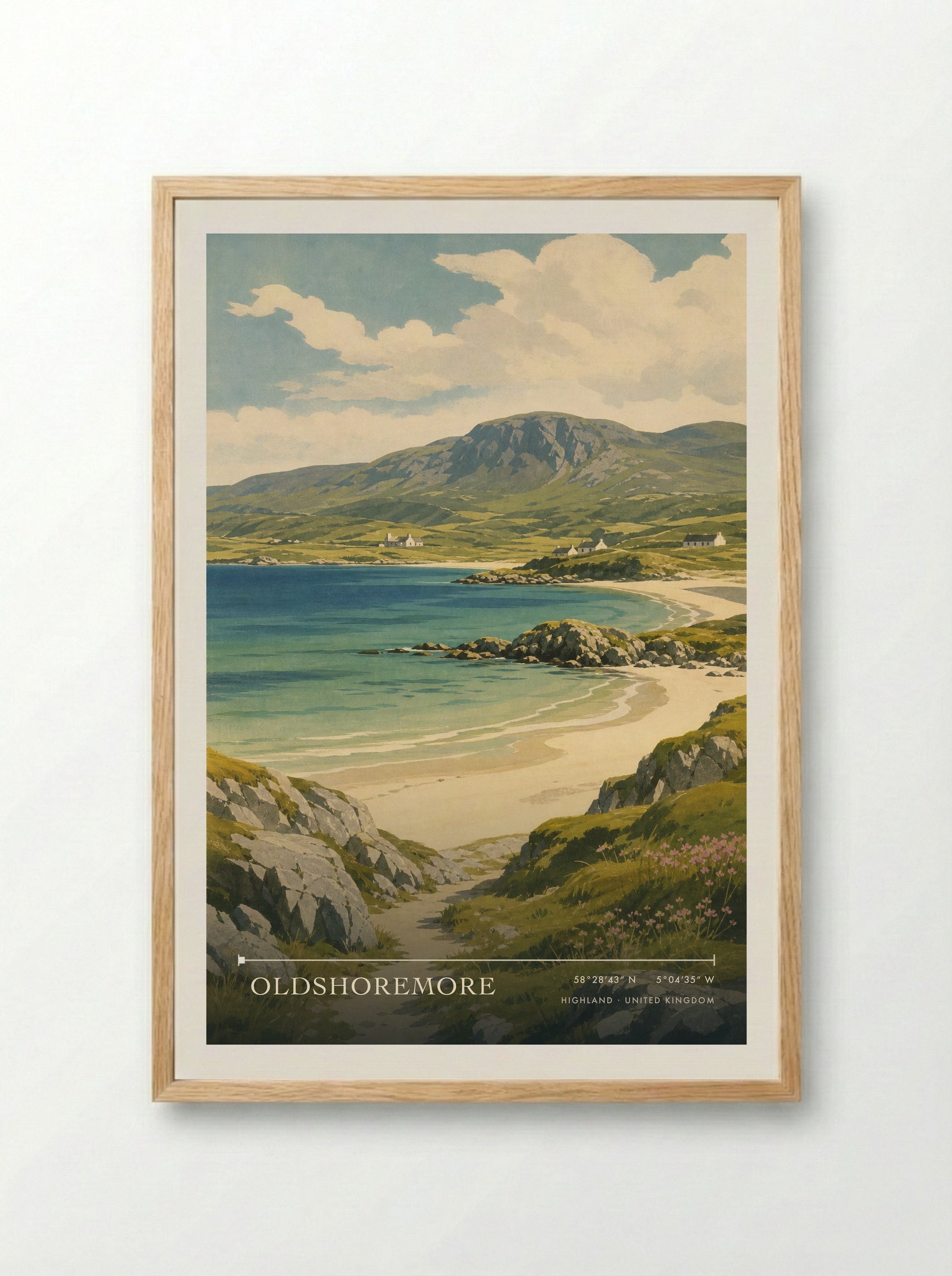 Oldshoremore Highland United Kingdom Travel Poster - Framed Print Wood
