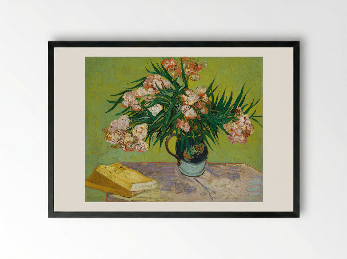 Oleanders and Books - Vincent van Gogh - Framed Print Black