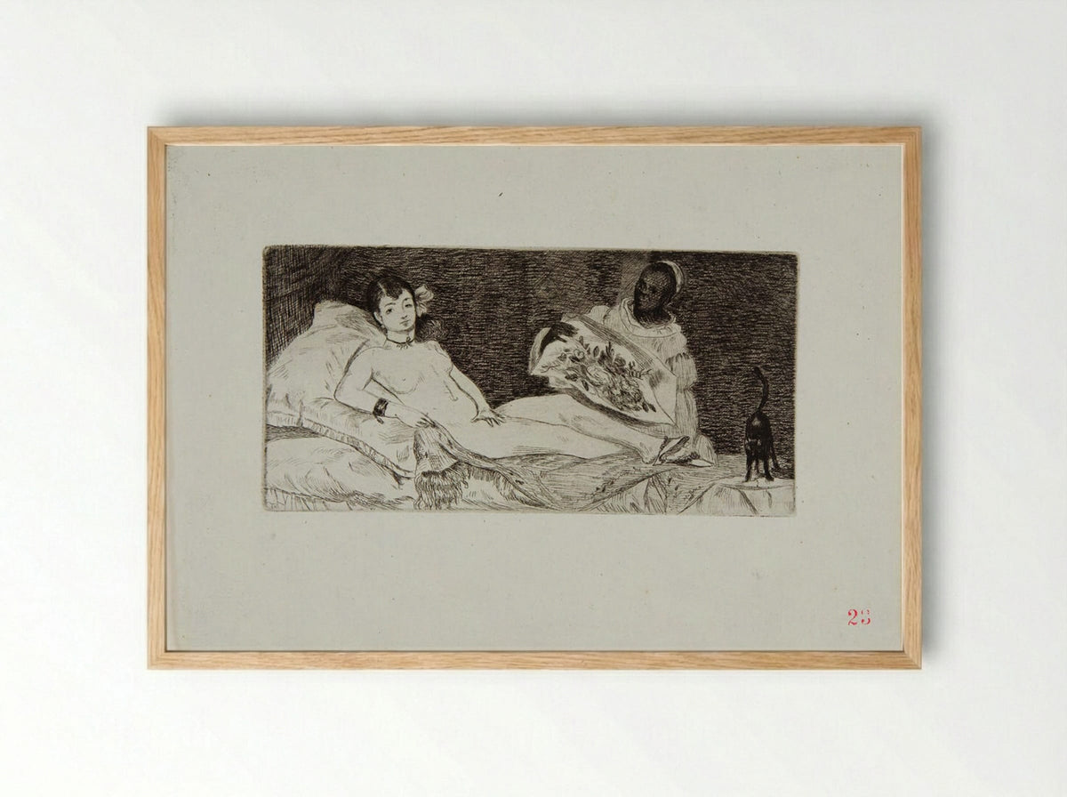 Olympia (small plate) - Edouard Manet - Framed Print Wood