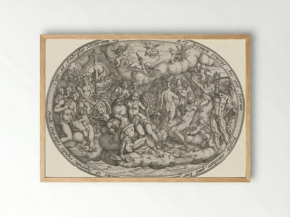 Olympian Gods Among the Clouds: The Element of Air - Abraham van den Hecken - Framed Print Wood