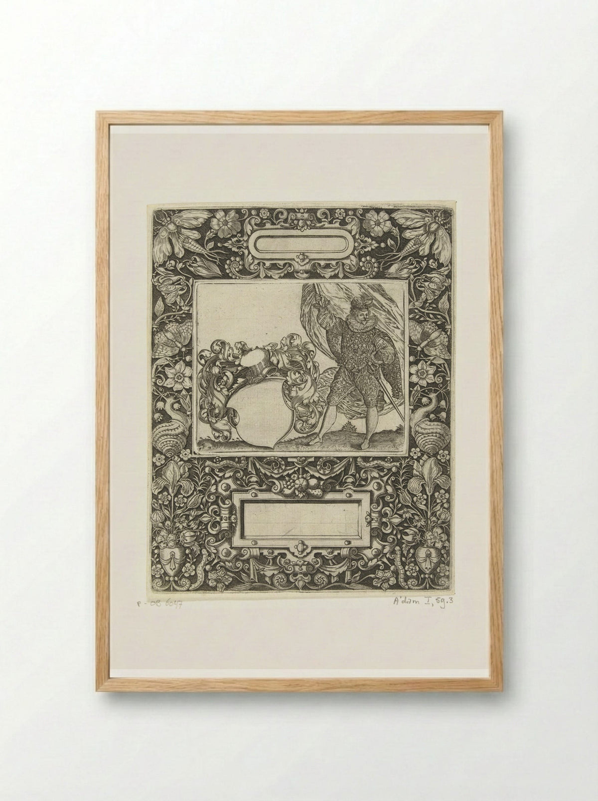 Omlijsting met een langwerpige cartouche met ronde zijkanten middenboven - Theodor de Bry - Framed Print Wood