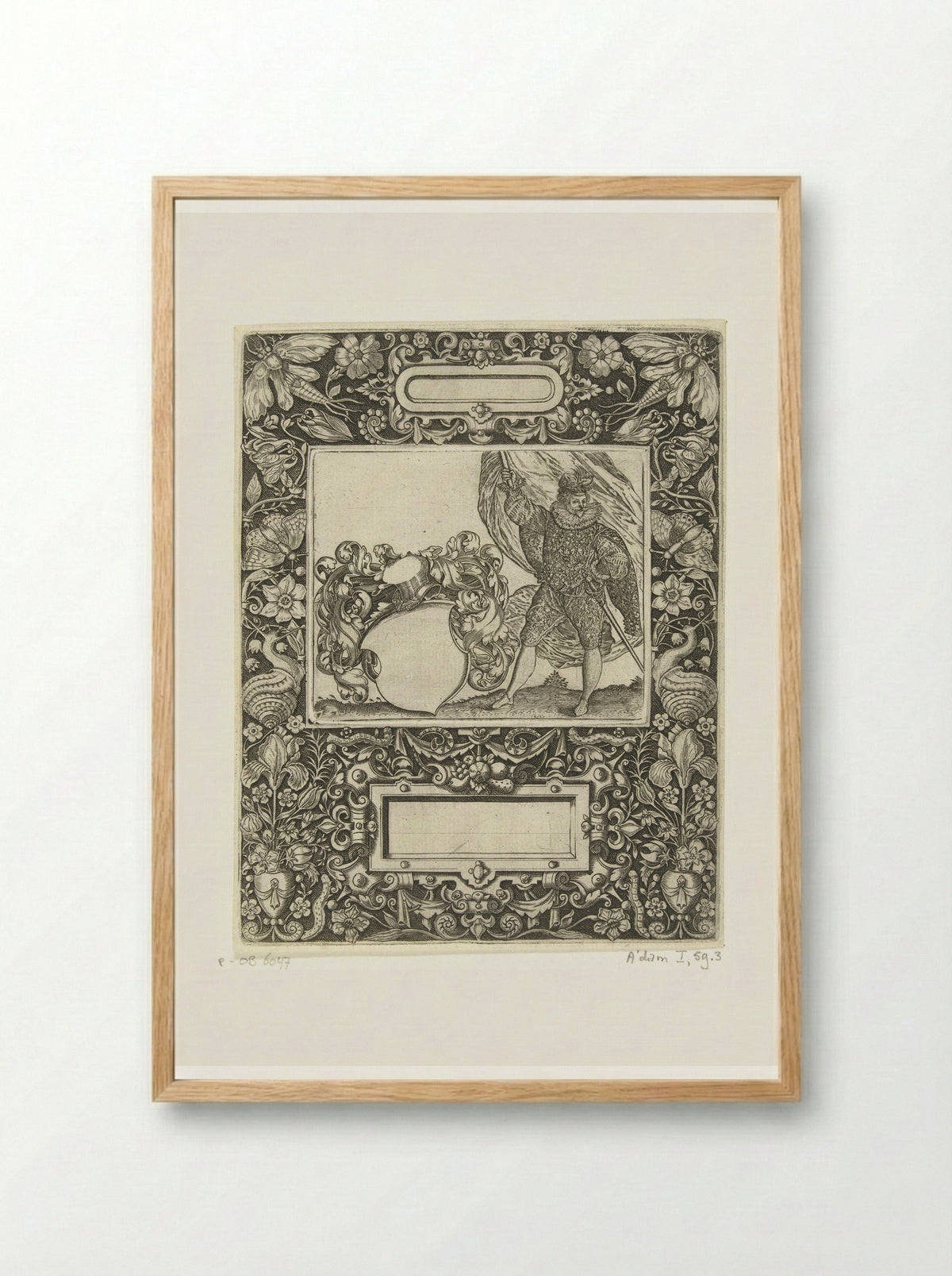 Omlijsting met een langwerpige cartouche met ronde zijkanten middenboven - Theodor de Bry - Framed Print Wood