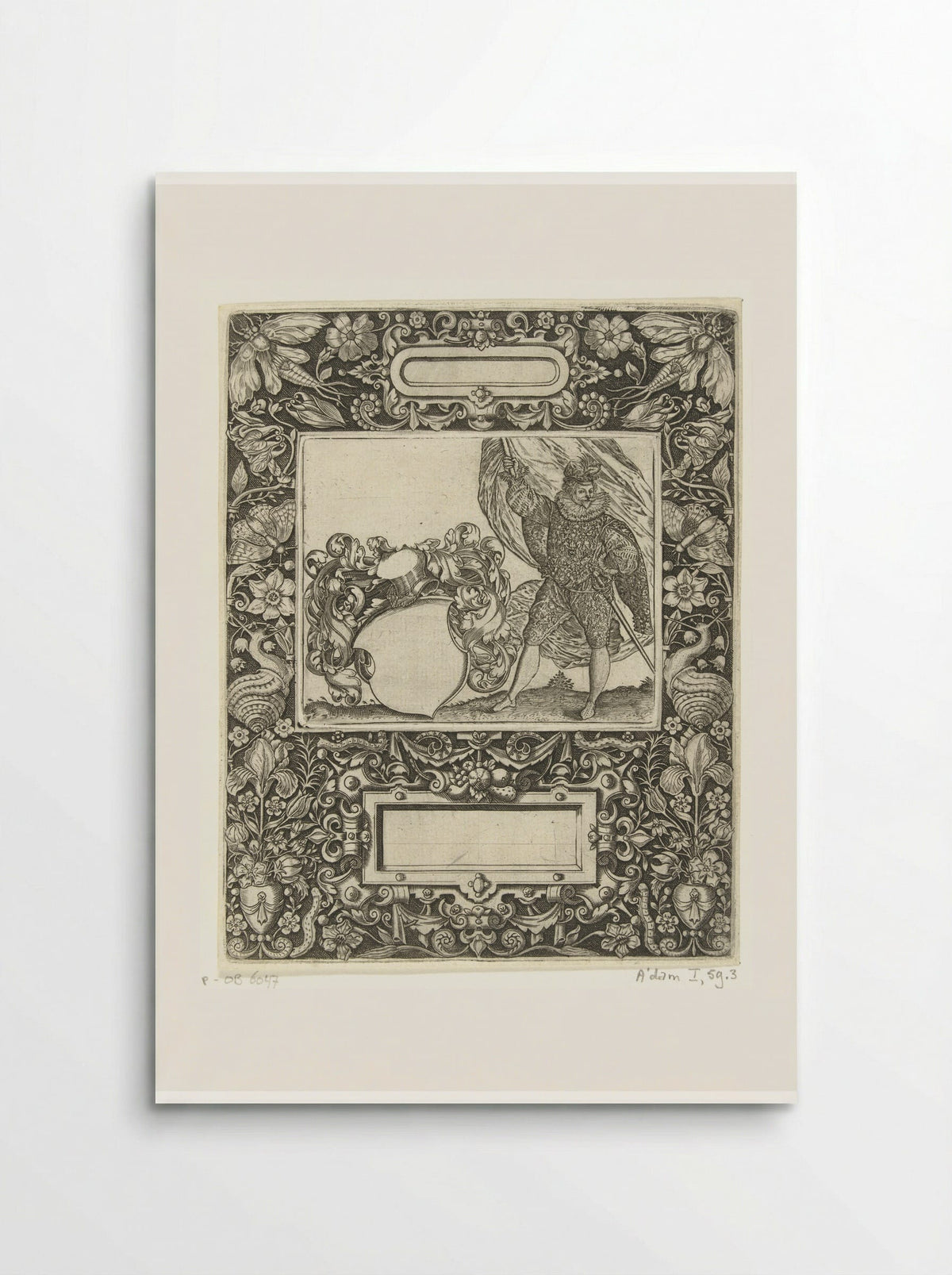 Omlijsting met een langwerpige cartouche met ronde zijkanten middenboven - Theodor de Bry - Poster