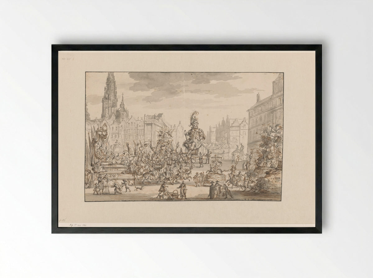 Ommegang op de Meirplaats te Antwerpen - Gonzales van Heylen - Framed Print Black