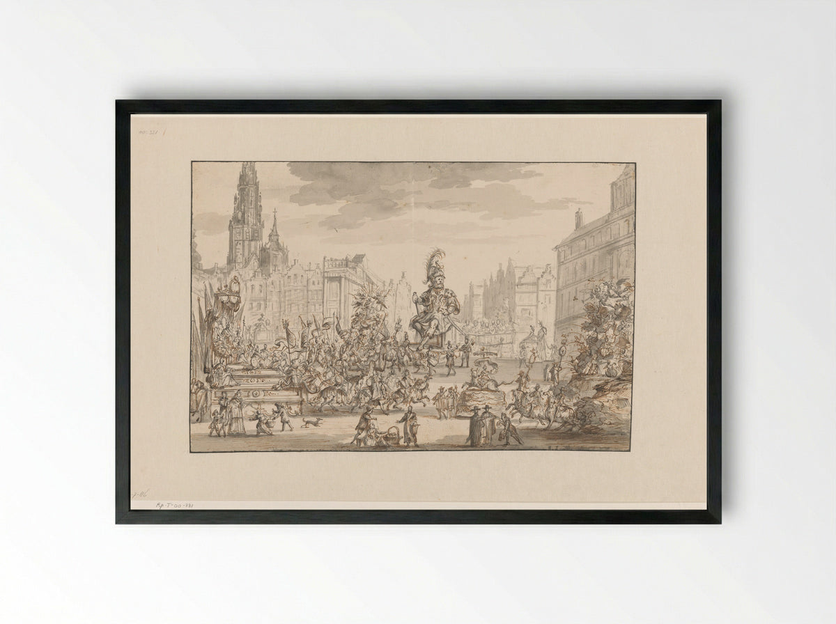 Ommegang op de Meirplaats te Antwerpen - Gonzales van Heylen - Framed Print Black