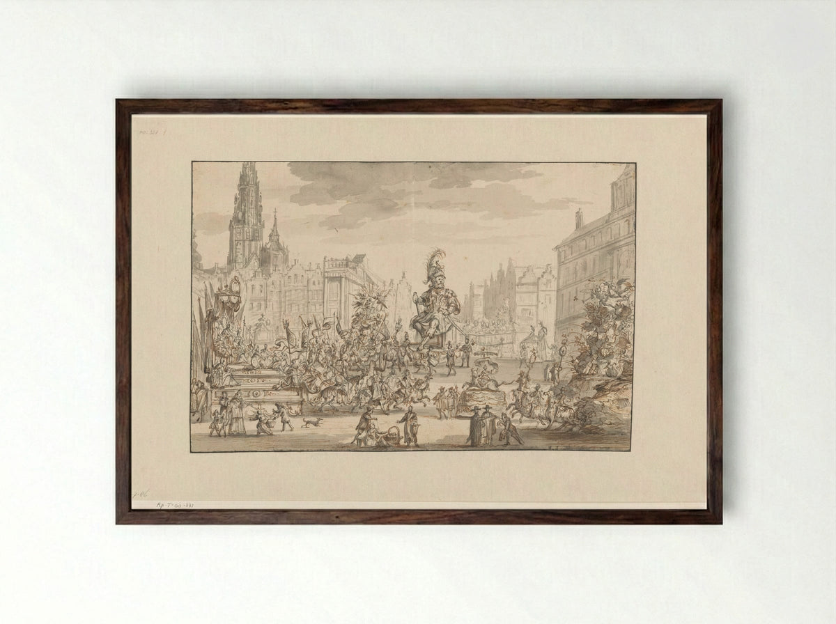 Ommegang op de Meirplaats te Antwerpen - Gonzales van Heylen - Framed Print Dark Wood