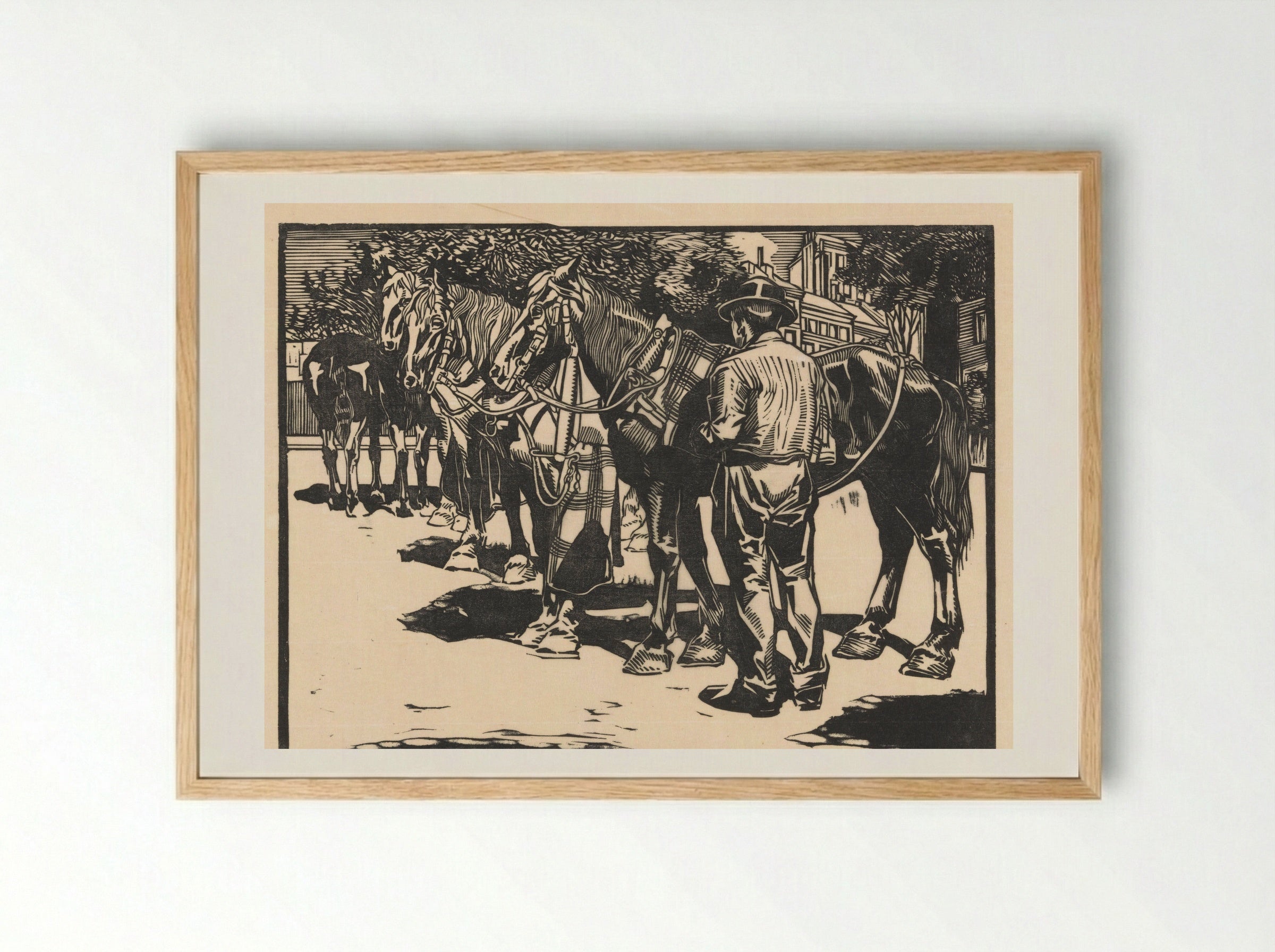 Omnibus-paarden op een plein - Johannes Josephus Aarts - Framed Print Wood