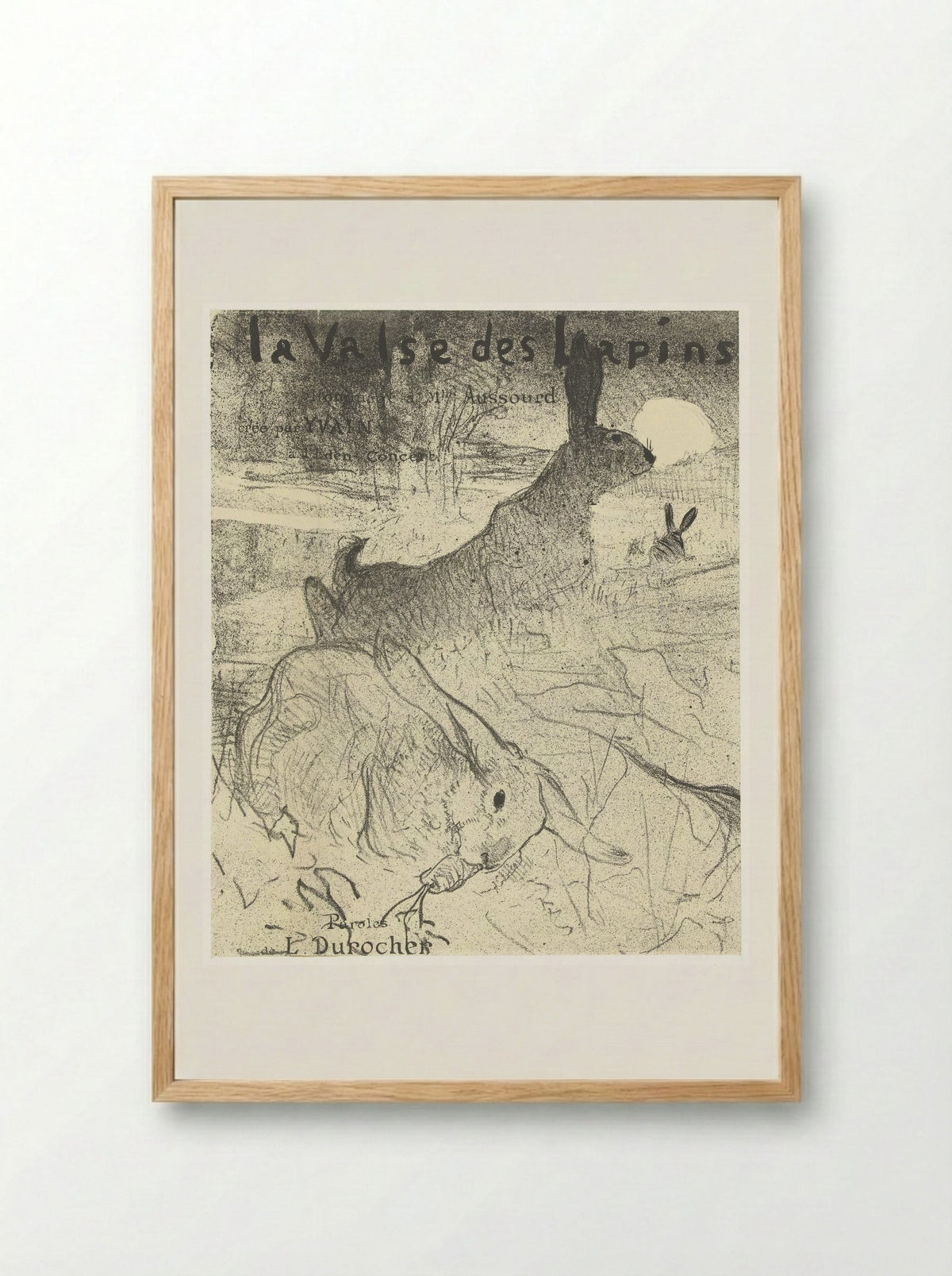 Omslag voor muziekblad met lied La Valse des Lapins met konijnen in landschap - Henri de Toulouse-Lautrec - Framed Print Wood