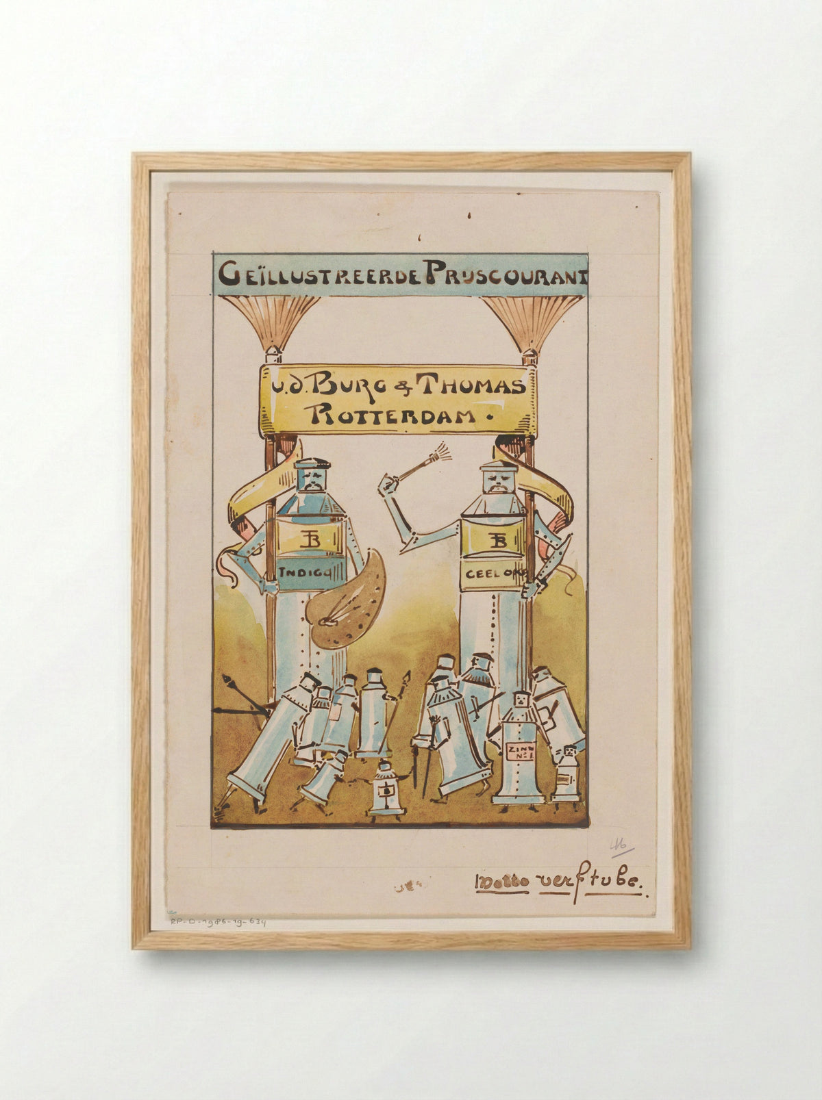Omslagontwerp voor: Geïllustreerde prijscourant v.d. Burg & Thomas te Rotterdam - Reinier Willem Petrus de Vries - Framed Print Wood