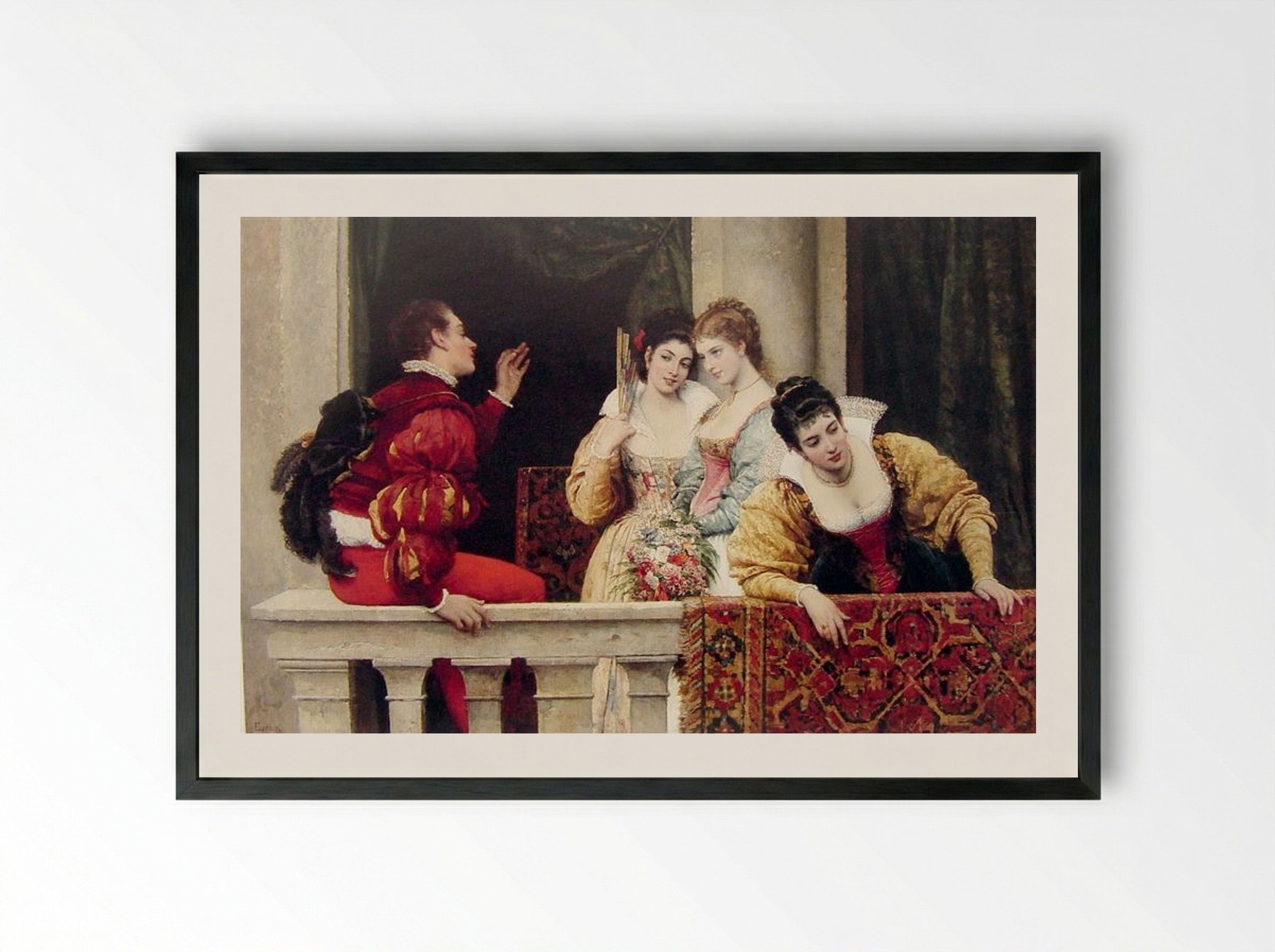 On The Balcony - Eugene de Blaas - Framed Print Black