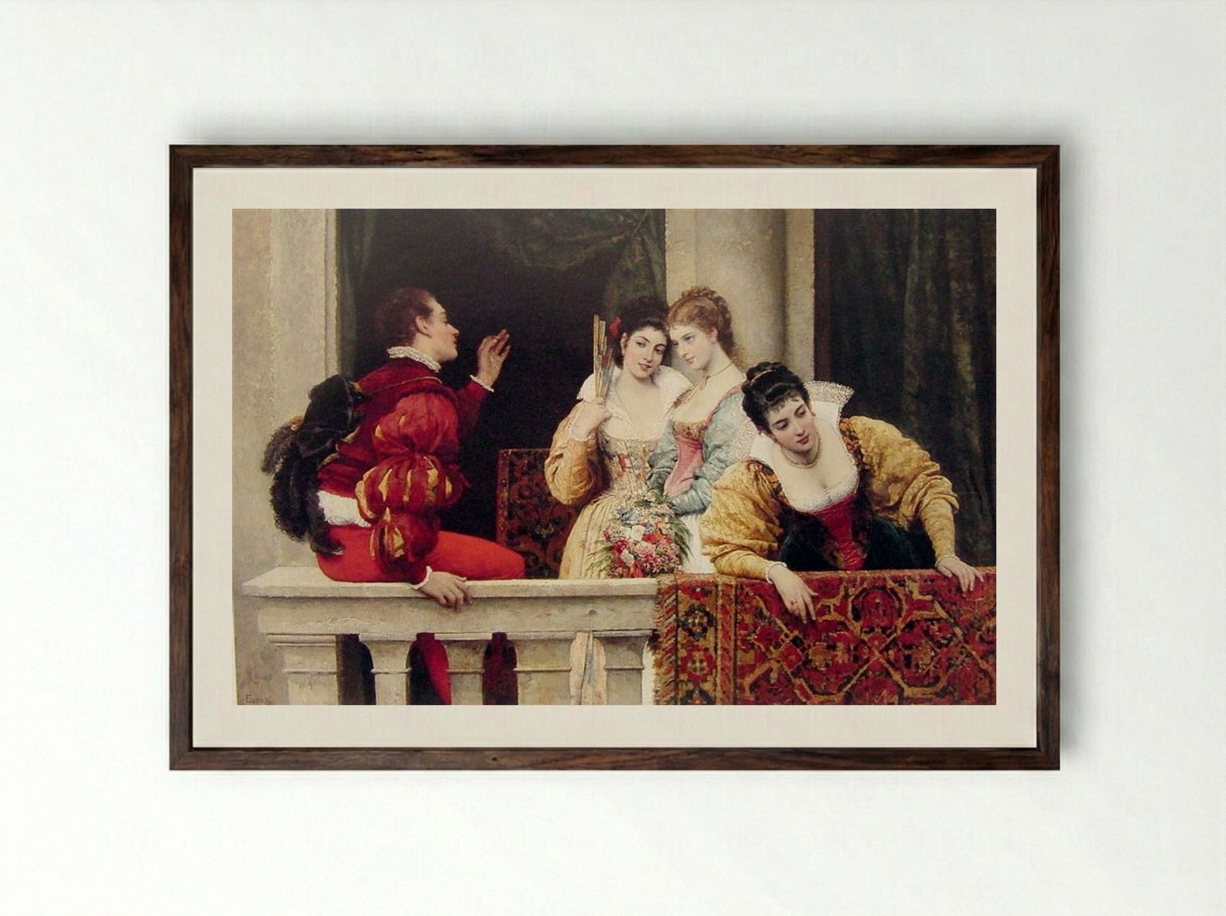 On The Balcony - Eugene de Blaas - Framed Print Dark Wood