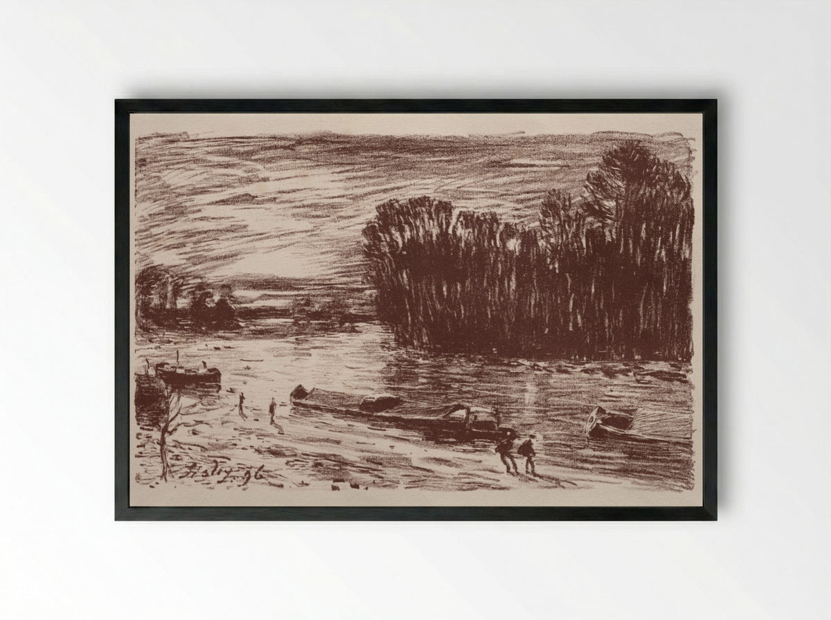 On the Banks of the Loing - Alfred Sisley - Framed Print Black