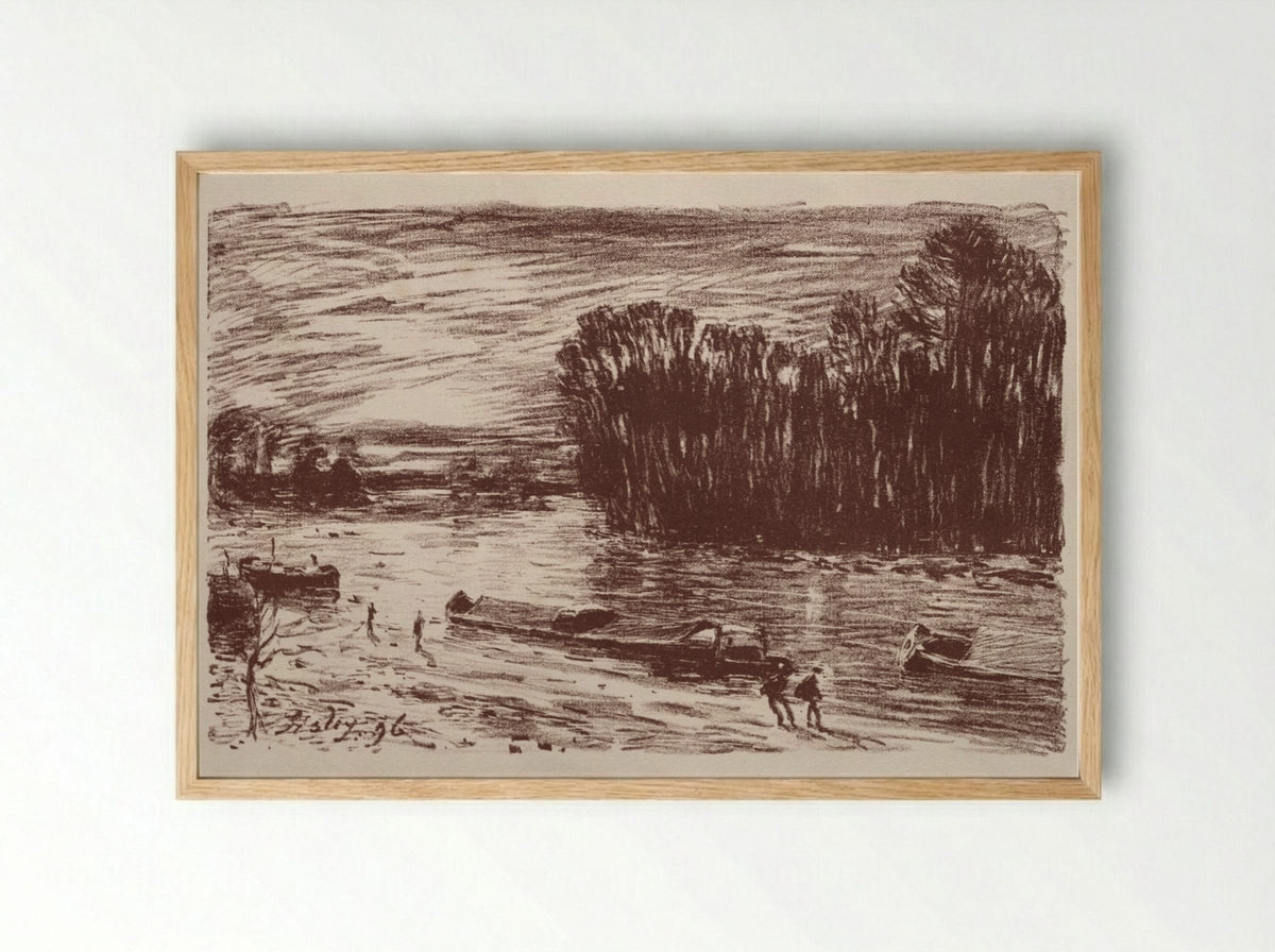 On the Banks of the Loing - Alfred Sisley - Framed Print Wood