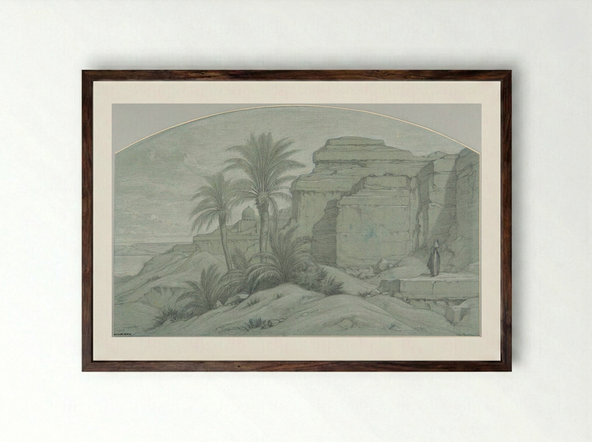 On the Banks of the Nile - François-Edouard Bertin - Framed Print Dark Wood