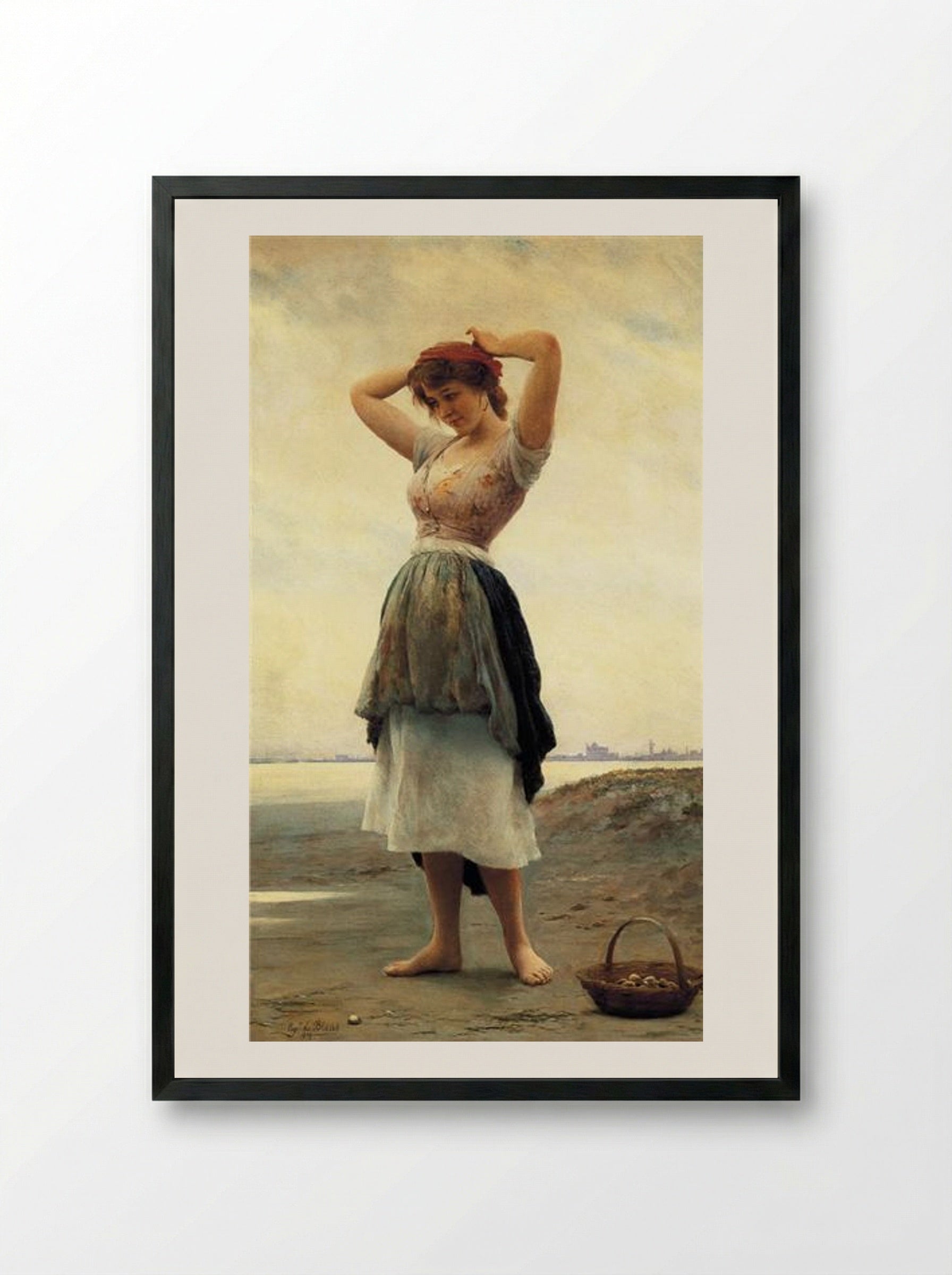 On the Beach - Eugene de Blaas - Framed Print Black