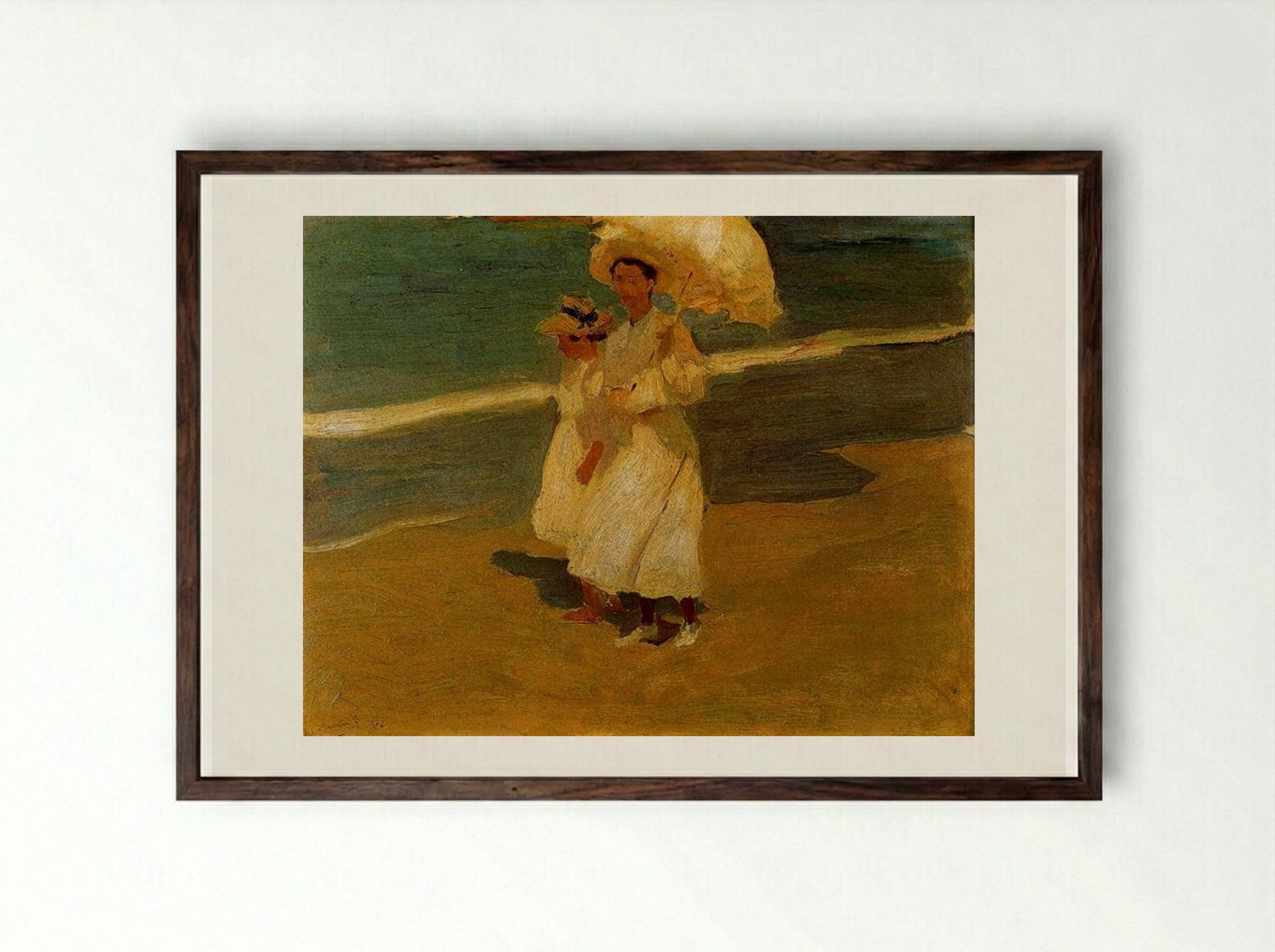 On the Beach - Joaquín Sorolla - Framed Print Dark Wood