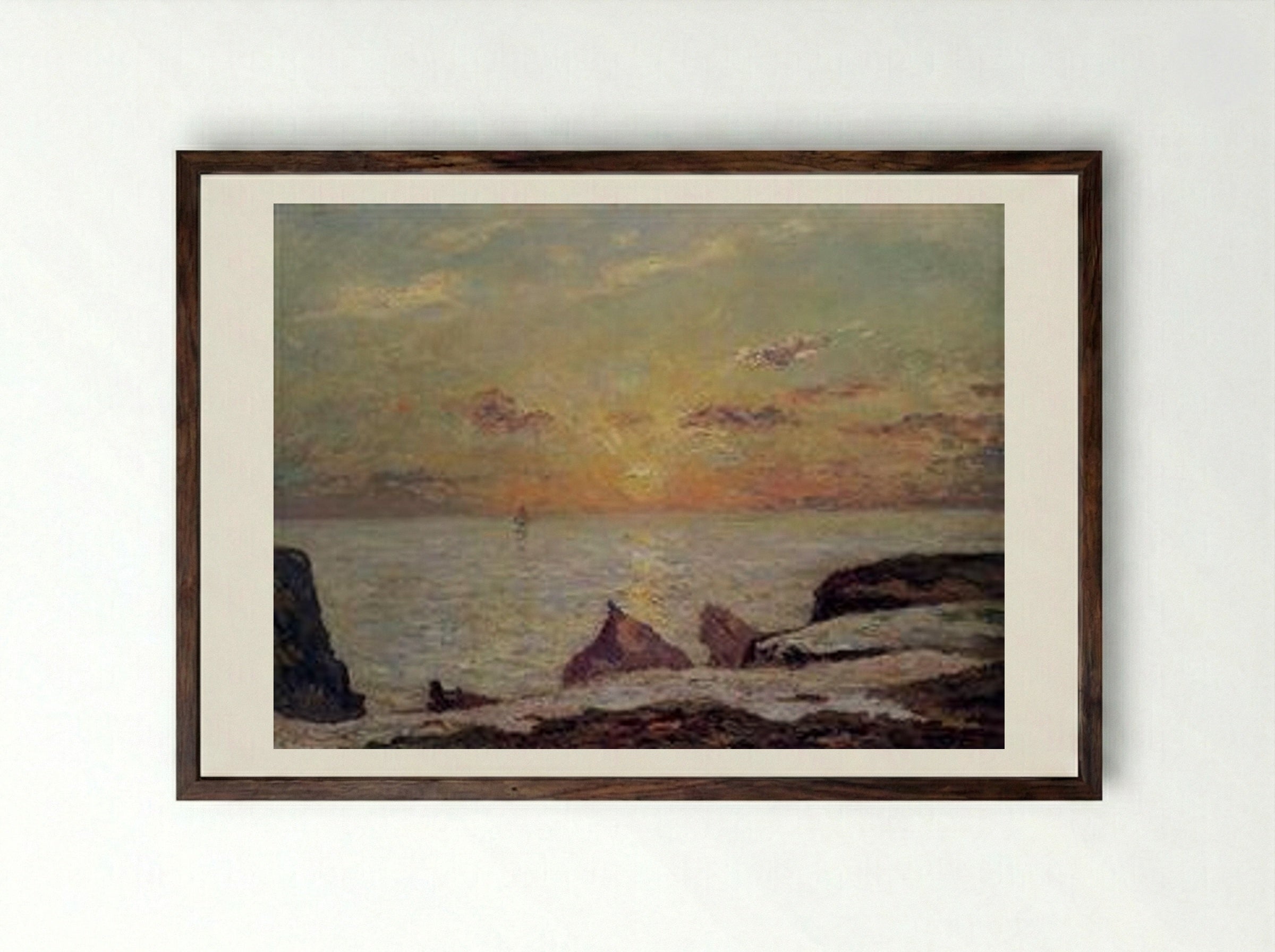 On the Cliffs of Belle Isle - Maxime Maufra - Framed Print Dark Wood