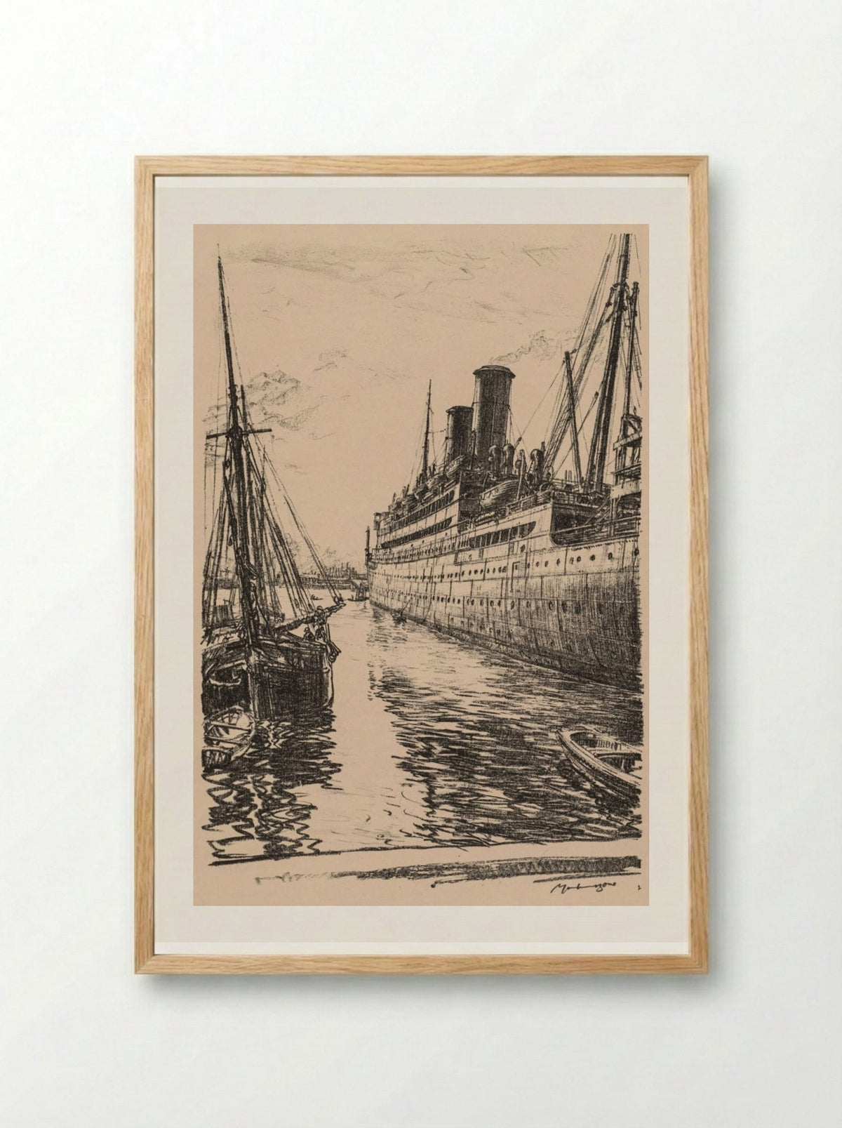 On the Clyde, 1917-1918: The Tuscania at Glasgow - Muirhead Bone - Framed Print Wood