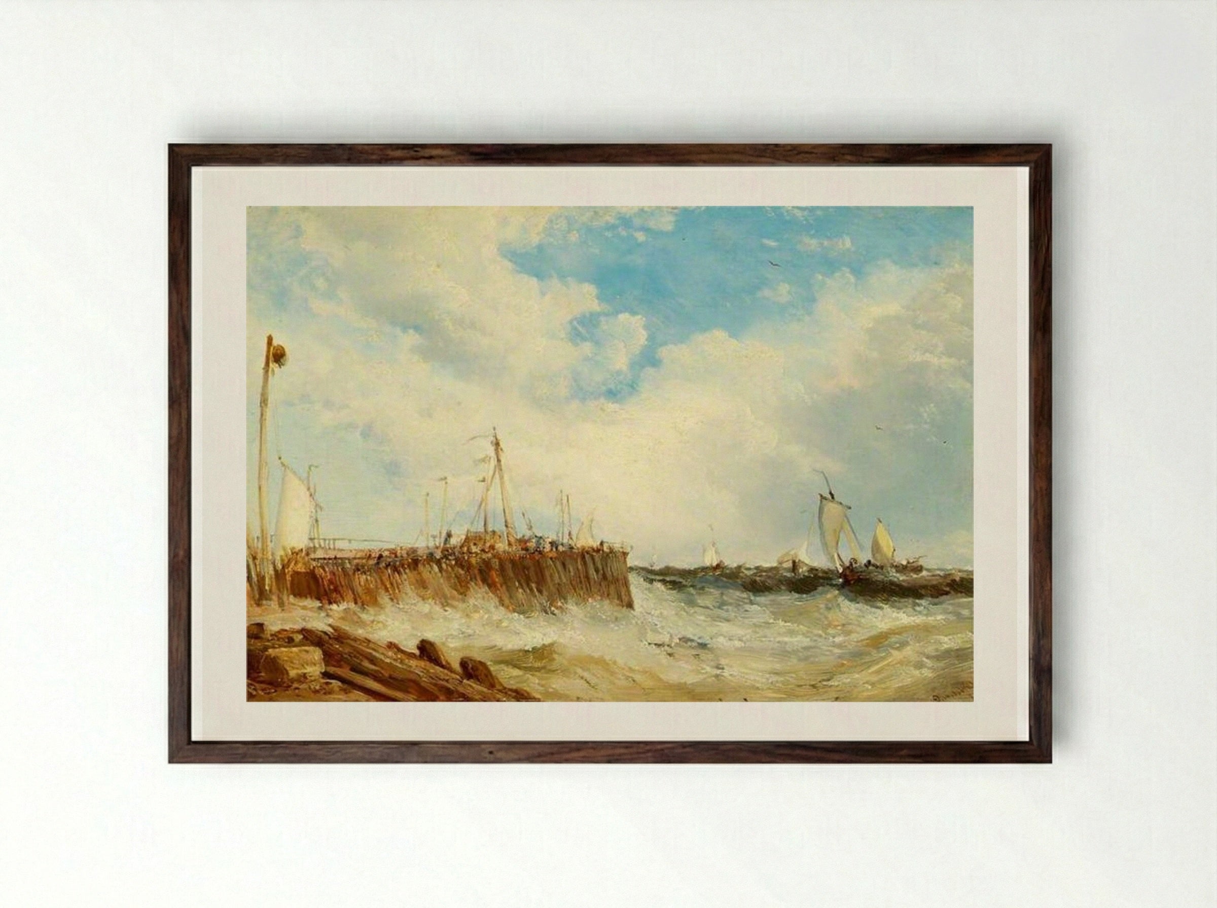 On the Coast of Holland - James Webb - Framed Print Dark Wood