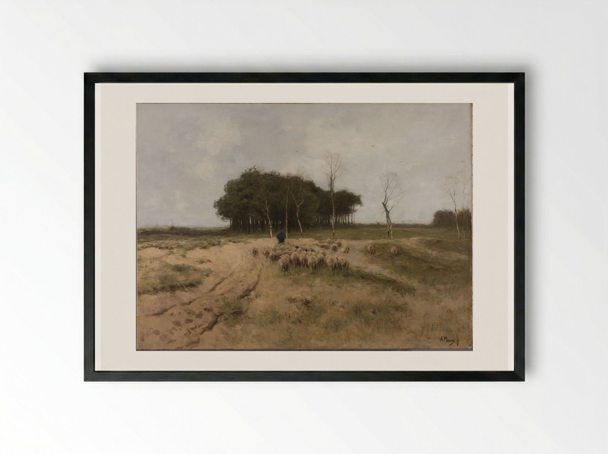 On the Heath near Laren - Anton Mauve - Framed Print Black