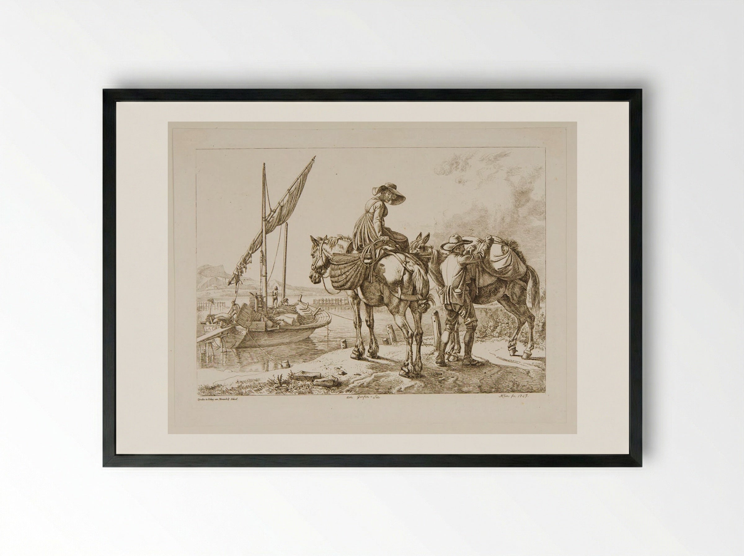 On the Lake of Geneva - Johann Adam Klein - Framed Print Black
