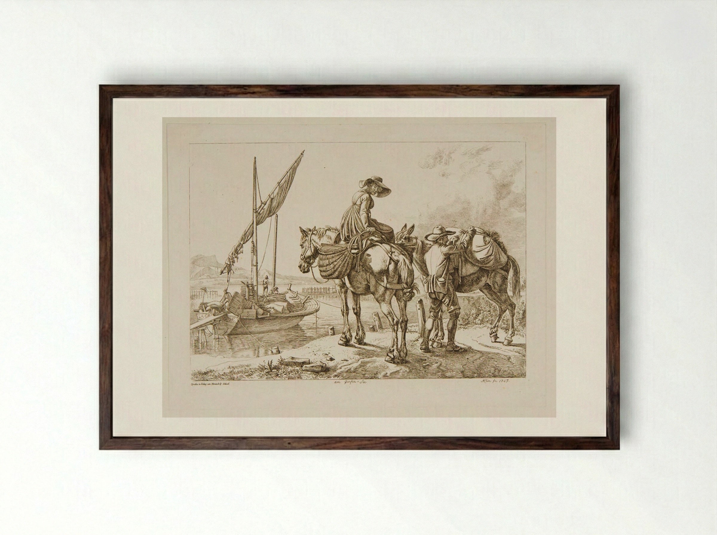 On the Lake of Geneva - Johann Adam Klein - Framed Print Dark Wood