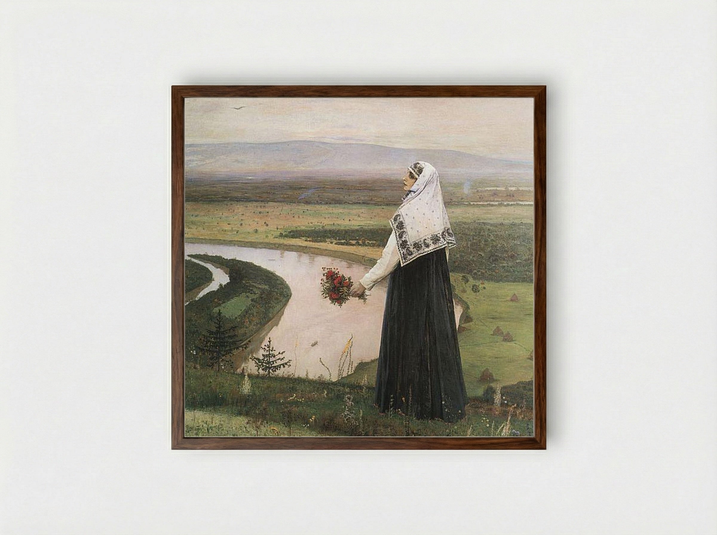 On the Mountains - Mikhail Nesterov - Framed Print Dark Wood