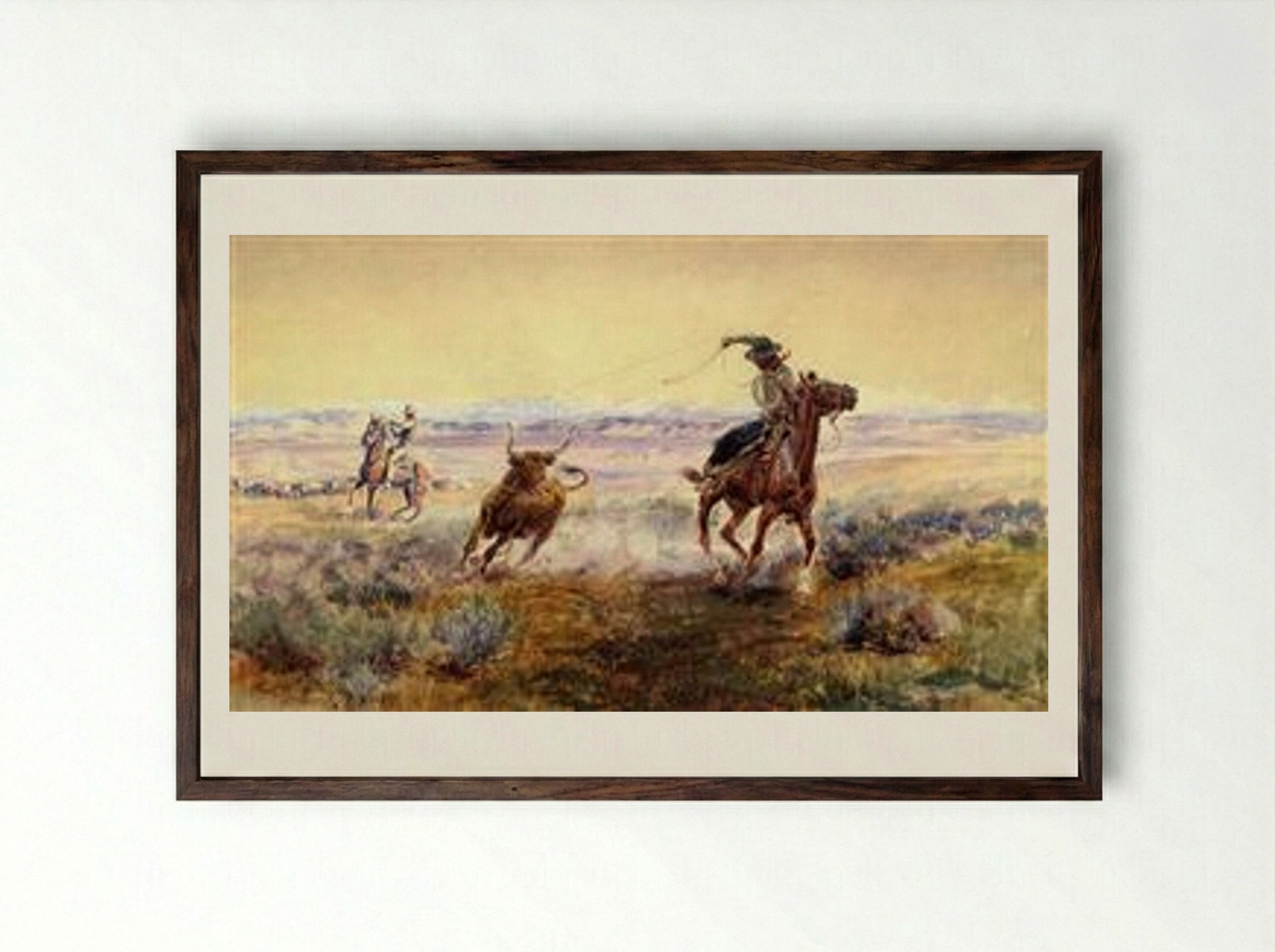 On the Pond - Charles M. Russell - Framed Print Dark Wood