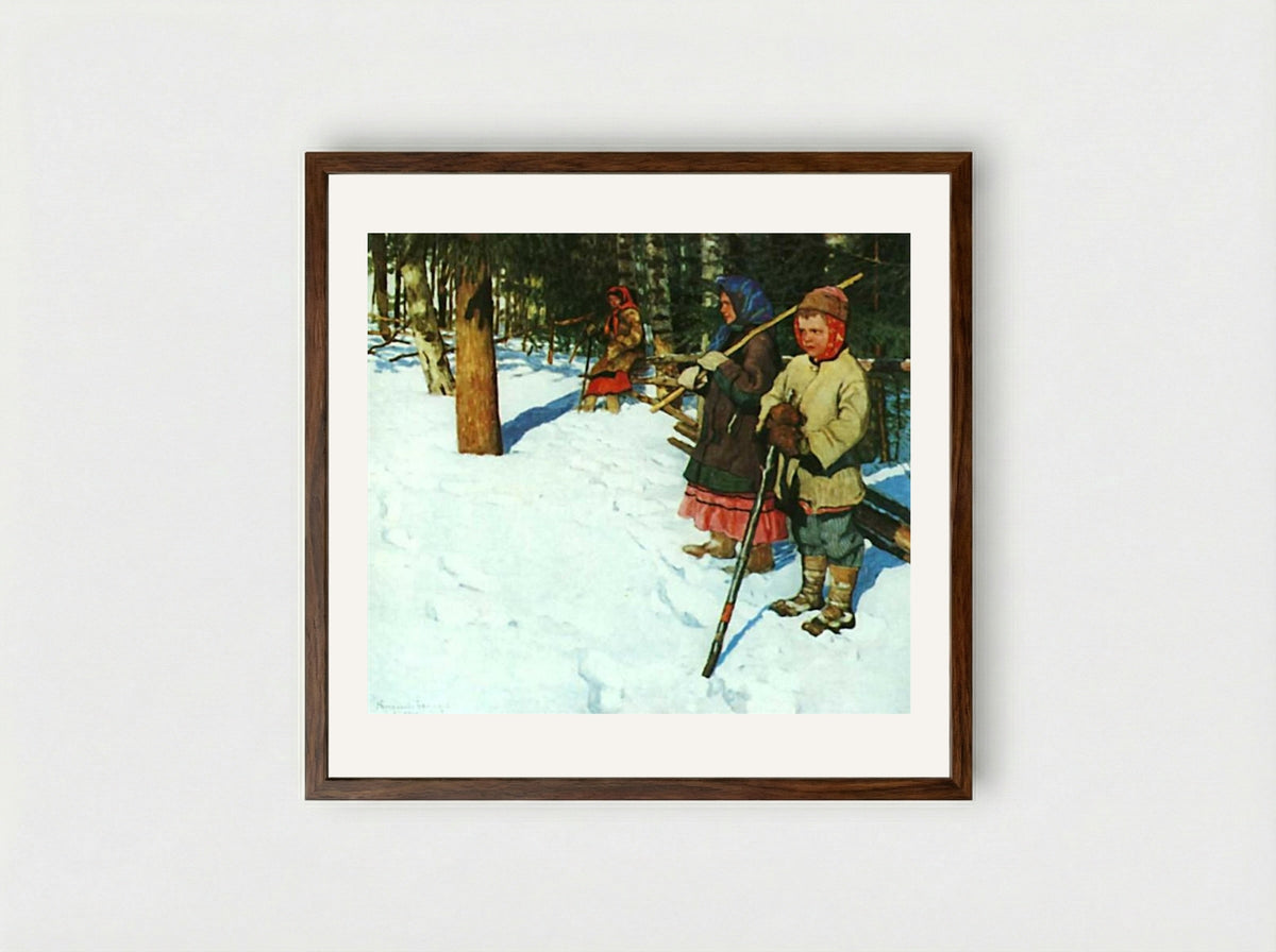 On the Raid - Nikolay Bogdanov-Belsky - Framed Print Dark Wood