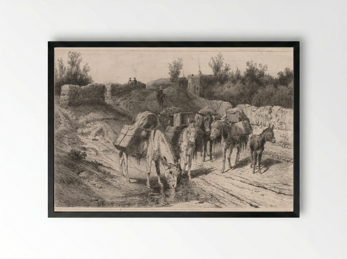 On the Road to Santa Fe - Peter Moran - Framed Print Black