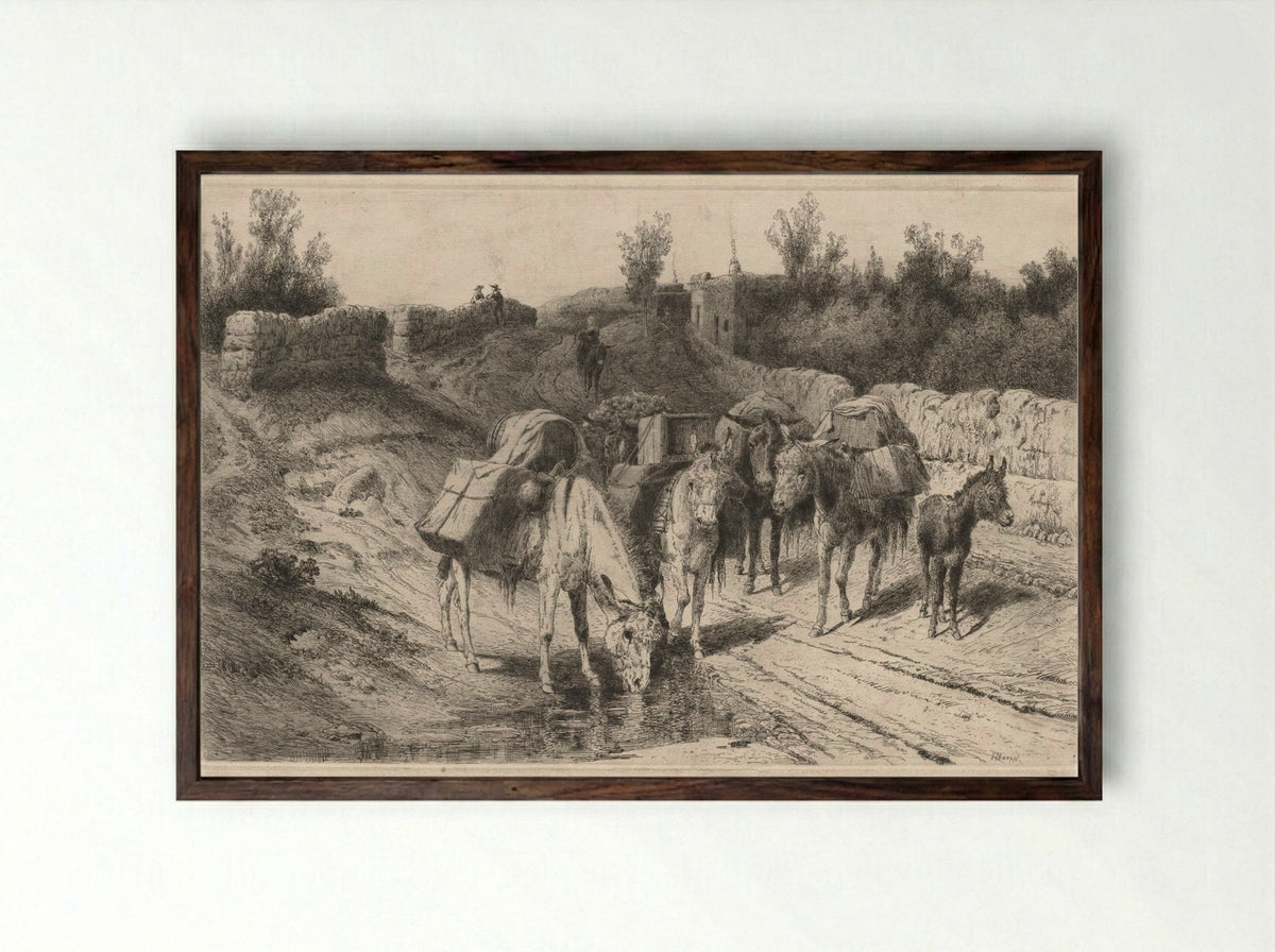 On the Road to Santa Fe - Peter Moran - Framed Print Dark Wood