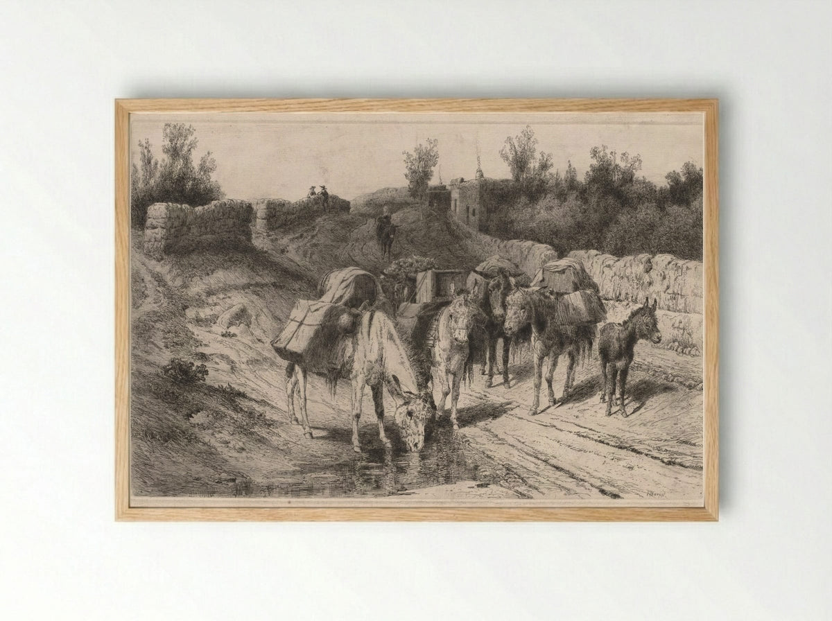 On the Road to Santa Fe - Peter Moran - Framed Print Wood