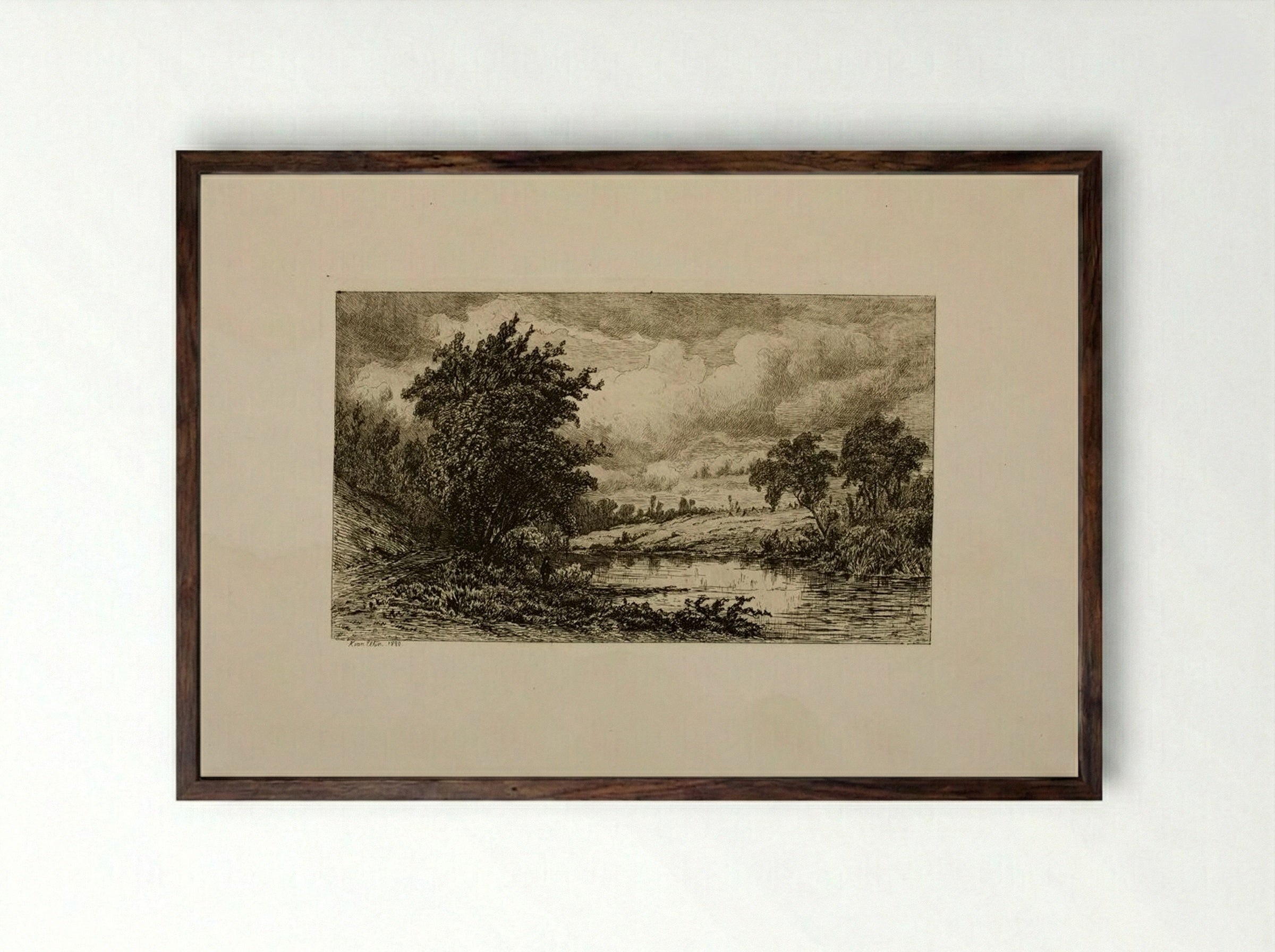 On the Shepang River - Hendrik Dirk Kruseman van Elten - Framed Print Dark Wood
