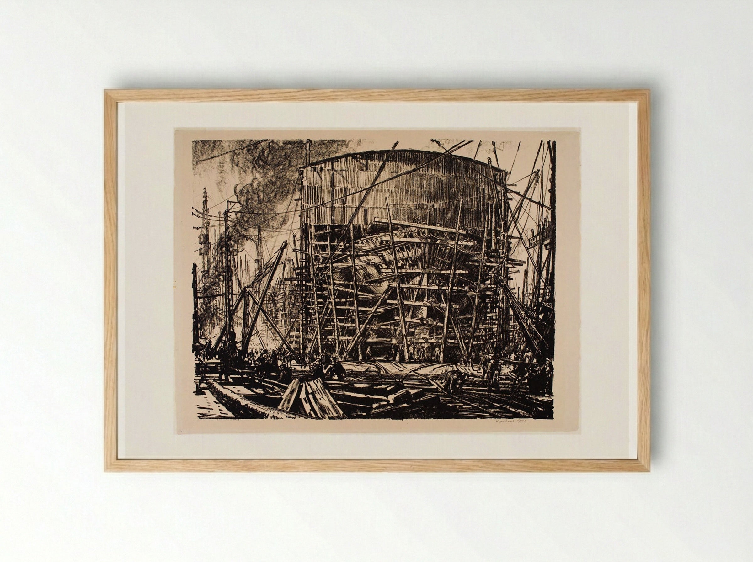 On the Stocks - Muirhead Bone - Framed Print Wood